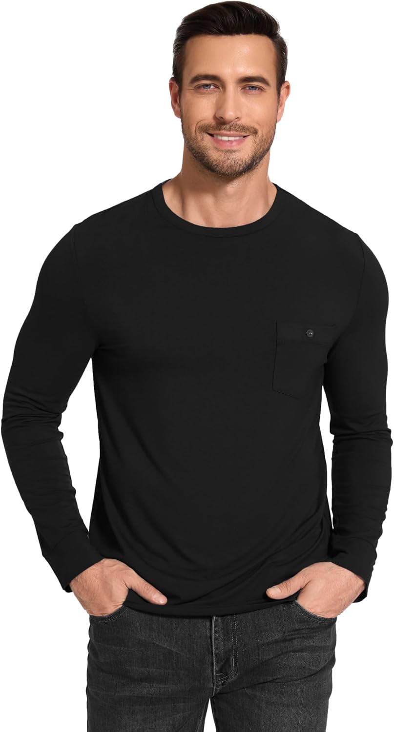 GYS Bamboo Viscose Men's Long Sleeve Shirts Casual Crew Neck Pajama Tops - Image 2