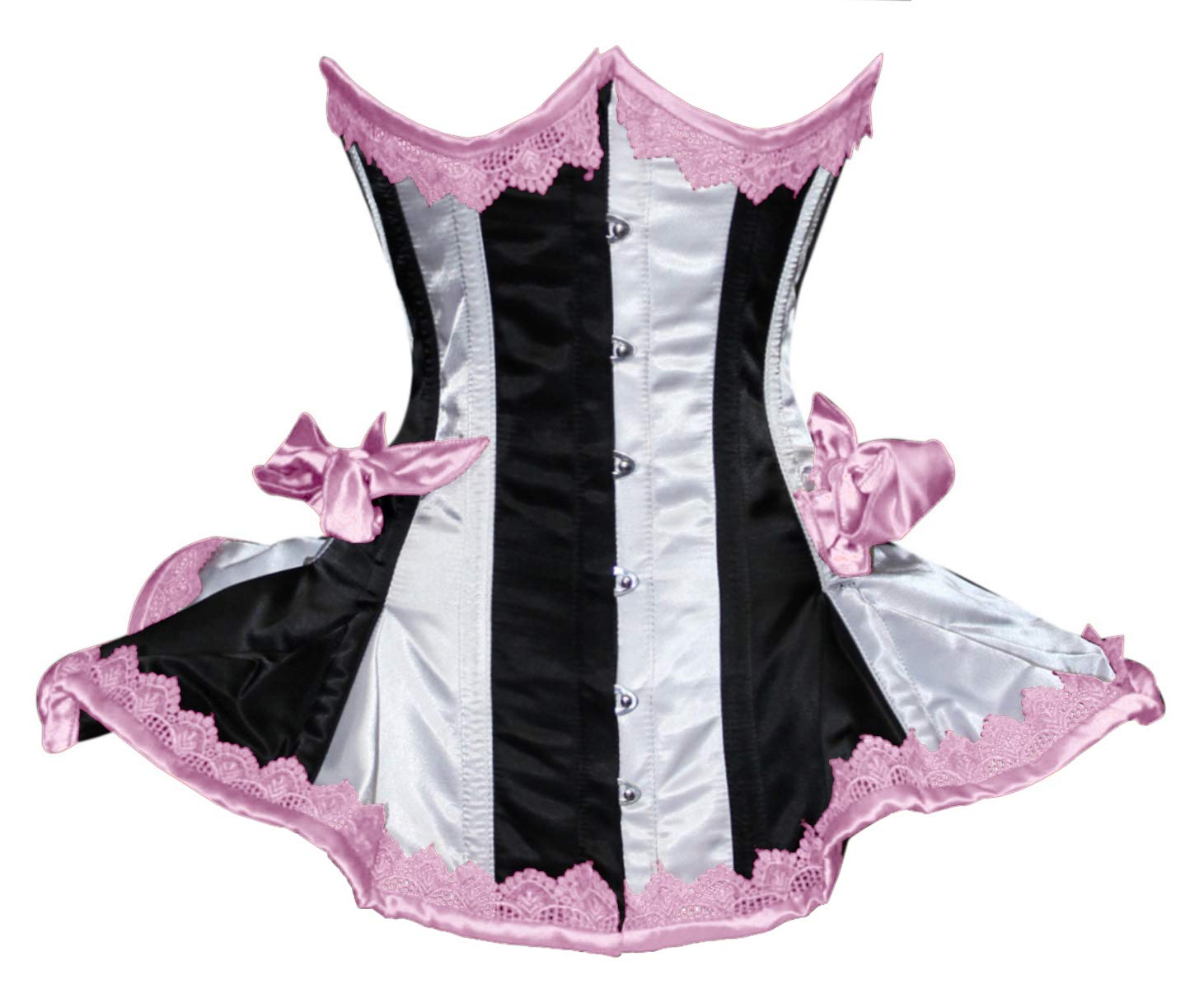 luvsecretlingerie Heavy Duty 22 Double Steel Boned Waist Training Satin Underbust Shaper Corset Frills Style #8408: Large Pink