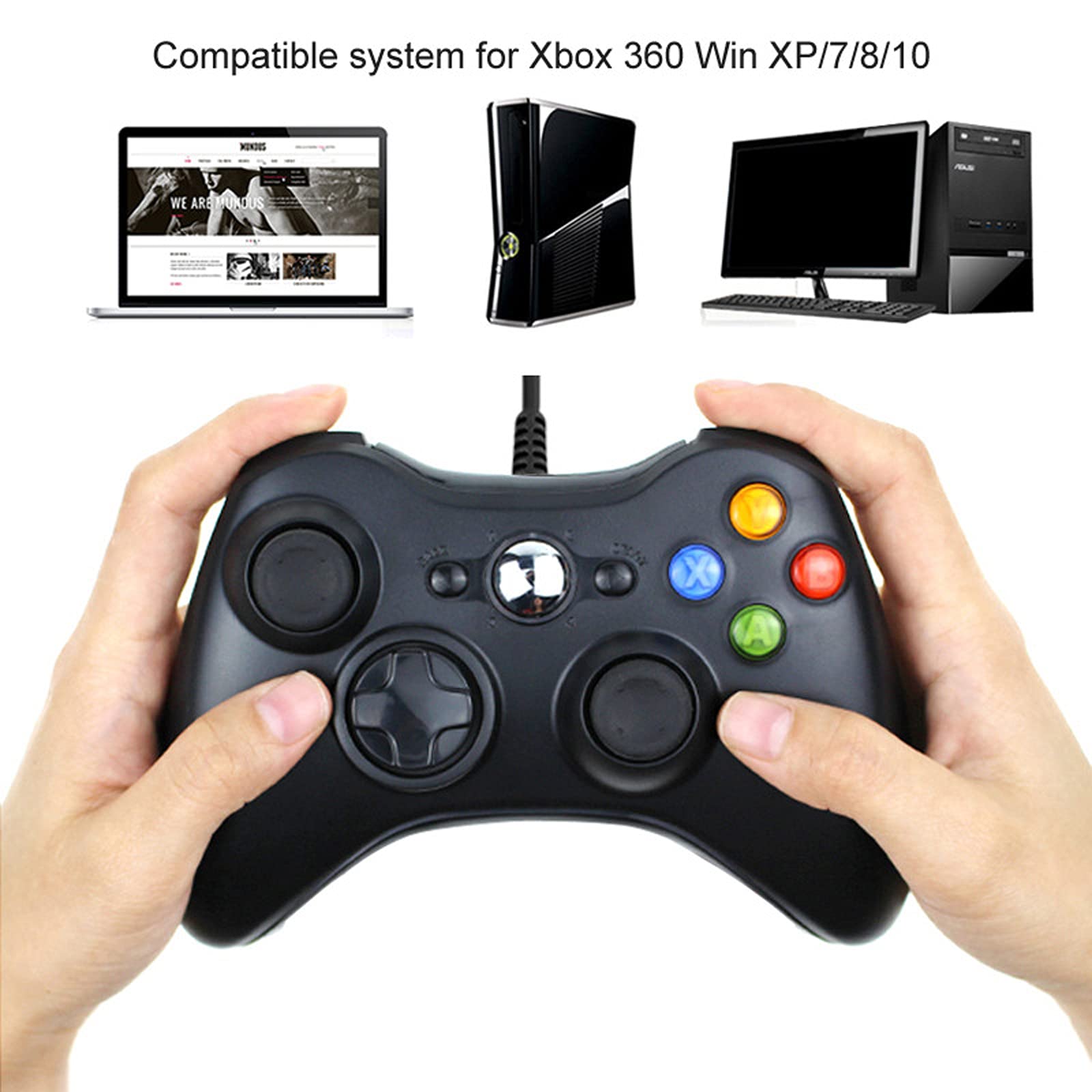 Przewodowy kontroler do Xbox 360, Hovlia USB Game Kontroler PC z ulepszonym joystick kompatybilny z Microsoft Xbox 360 i Slim/PC Windows 10/8/7 (czarny)