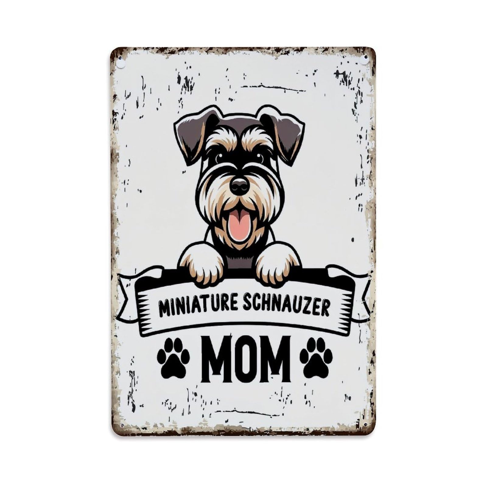Jdfenggu Vintage Miniature Schnauzer Mom Paw Prints Retro Metal Tin Sign, Decor Art Poster For Bar, Home, Man Cave, Kitchen, Laundry Room Gift 8X12inch
