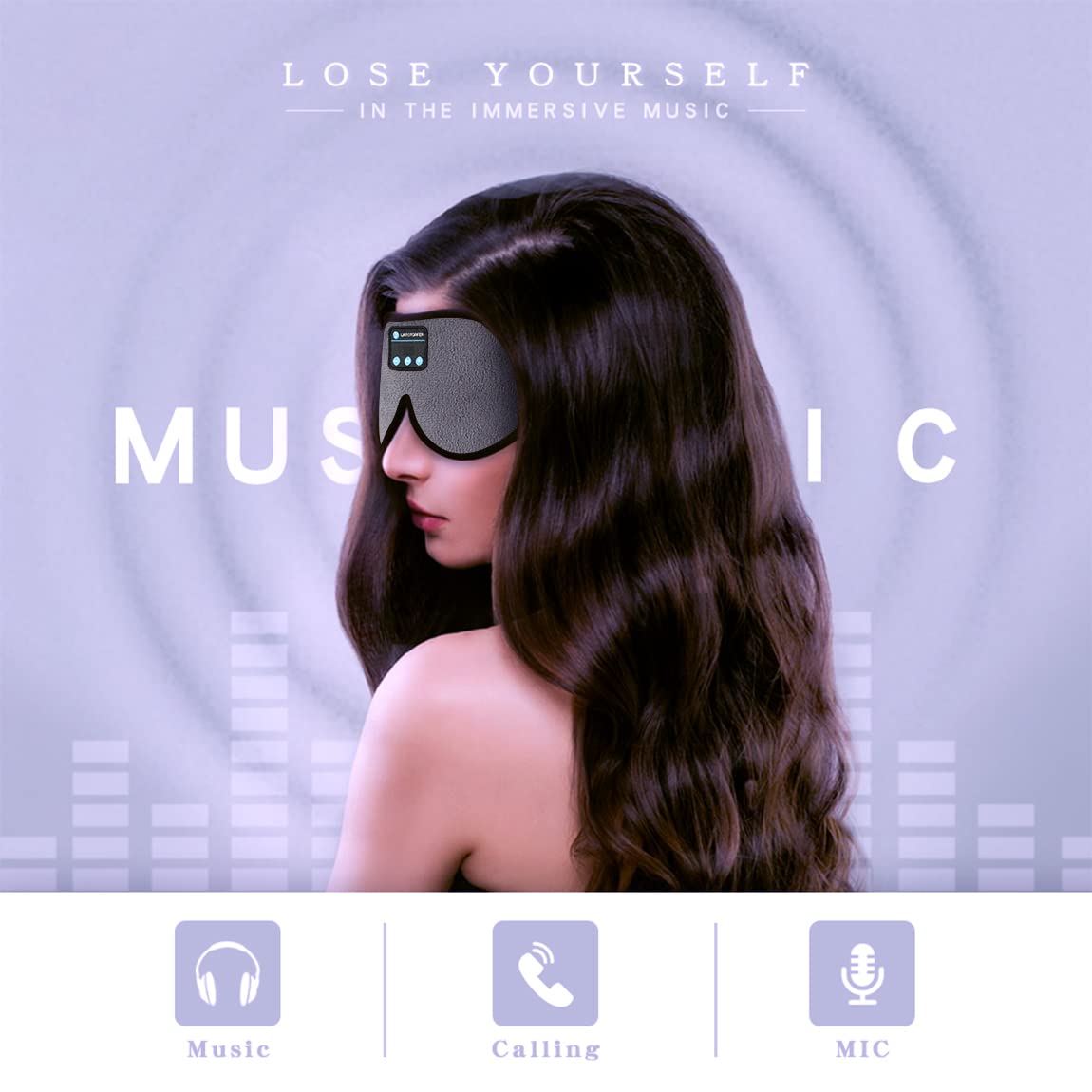 Sleep Headphones Wireless Eye Mask, Sleeping Headphones Mask Upgrade Washable Travel Music Headset with Adjustable Speakers Microphone Handsfree Long Play Time (Grey)