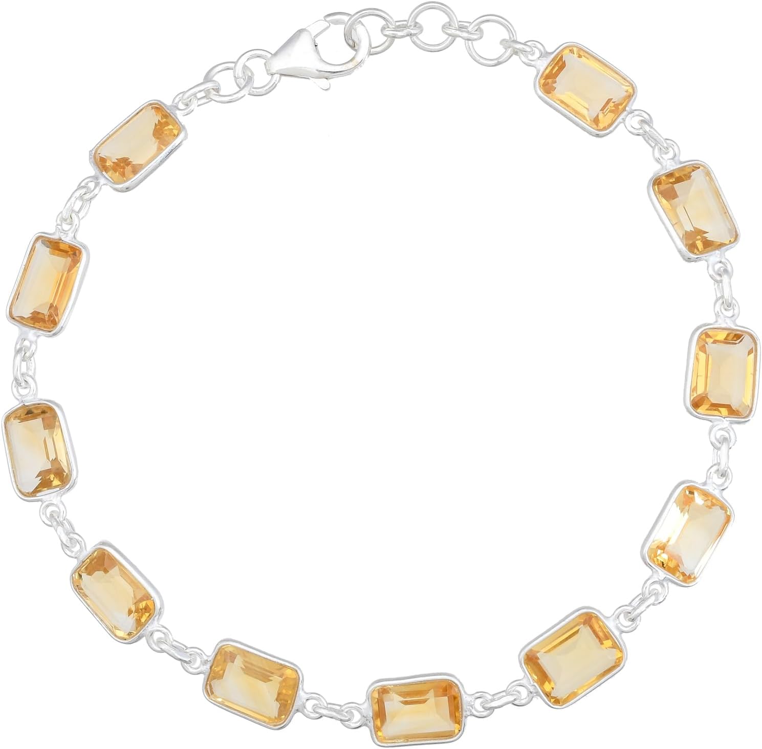 Natural Citrine Cut Gemstone 925 Sterling Silver Bezel Bracelet
