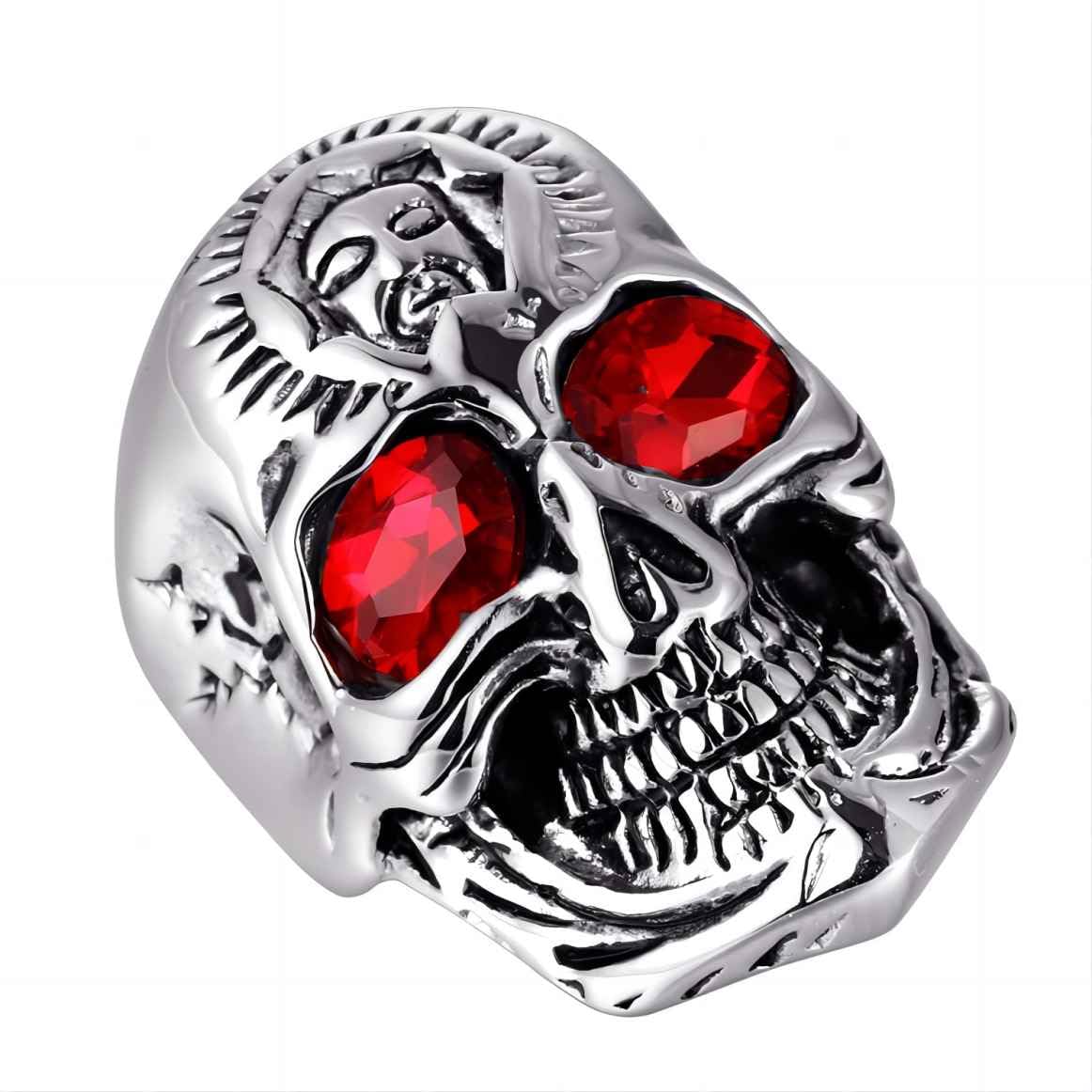 Demon Skull Head Ring for Men, Ruby Eye Skull Ring, Vampire Skull Ring, Gothic Red Eye Skull Ring Cocktail Party Ring, Cool Devil Ring Halloween Biker