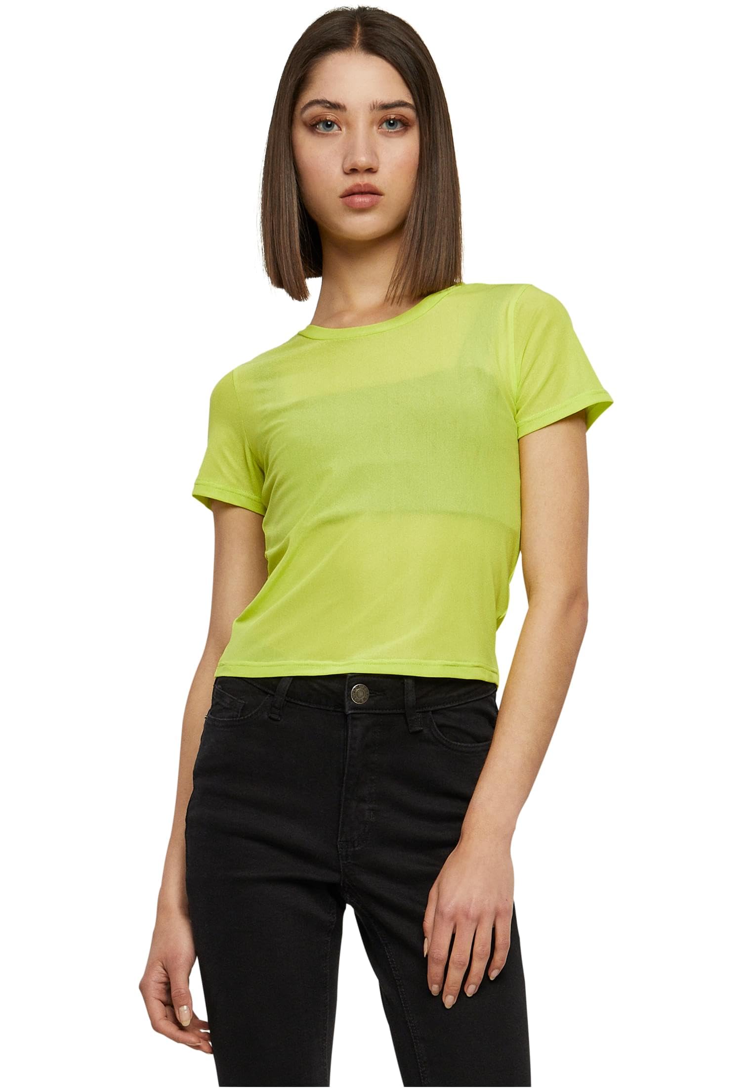 Urban Classics Women's Ladies Short Mesh Tee T-Shirt, Frozenyellow, XXXXXL