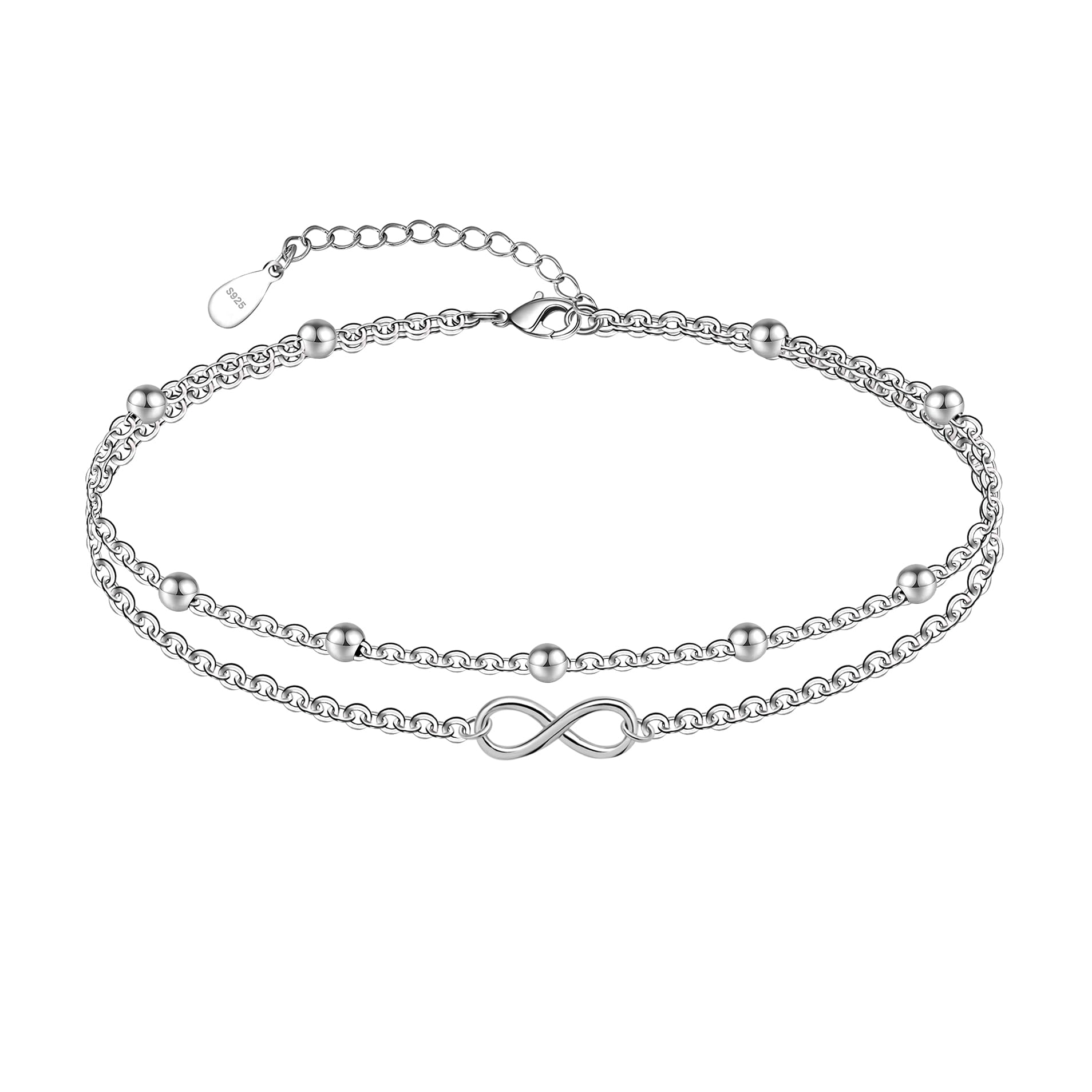 CHIC &amp; ARTSY 925 Sterling Silver Ankle Bracelets for Women, Adjustable Layered Foot Chains with Nature &amp; Symbol Charms, Lightweight Comfort Fit Boho Beach Everyday Jewelry