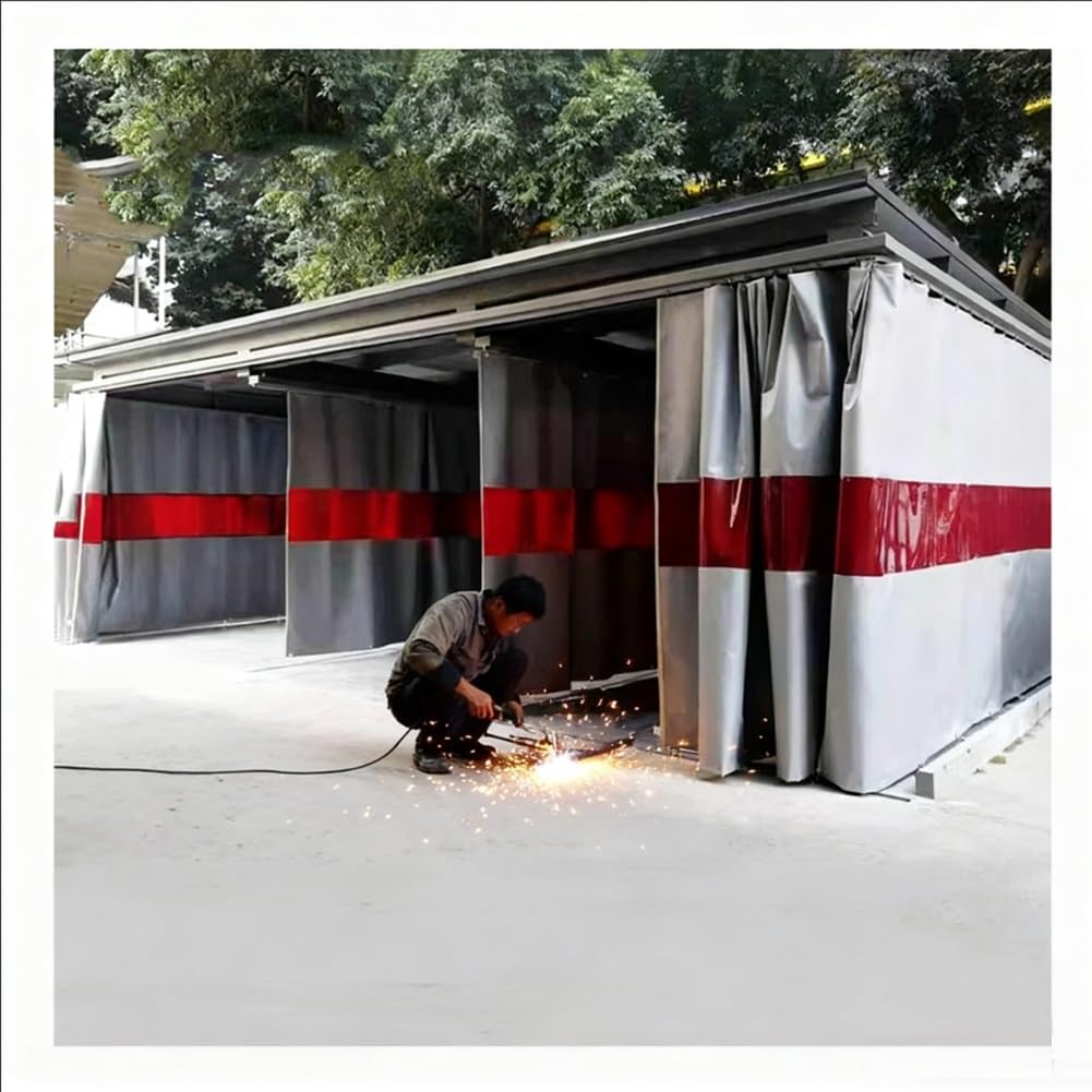 Schwer entflammbarer Schweißvorhang-Trennwand mit Sichtfenster, feuerfeste Schweißschutzmatte für Werkstatt und industriellen Einsatz (Grau 0,5 mm, 2,7 x 9 x 3 m)