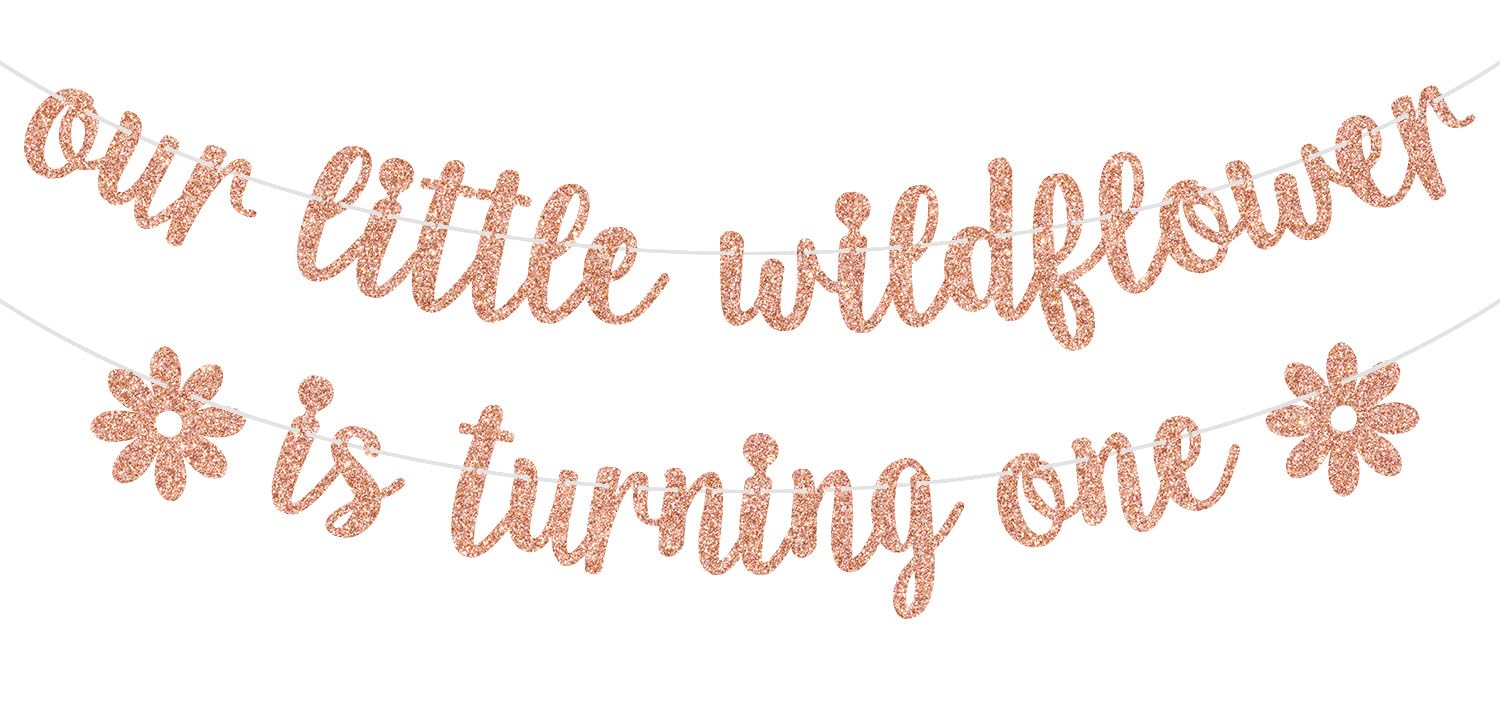 Our Little Wildflower is Turning One Banner, Wildflower 1st Birthday, Wild One, Happy 1st Birthday Party Decorations Supplies for Girls