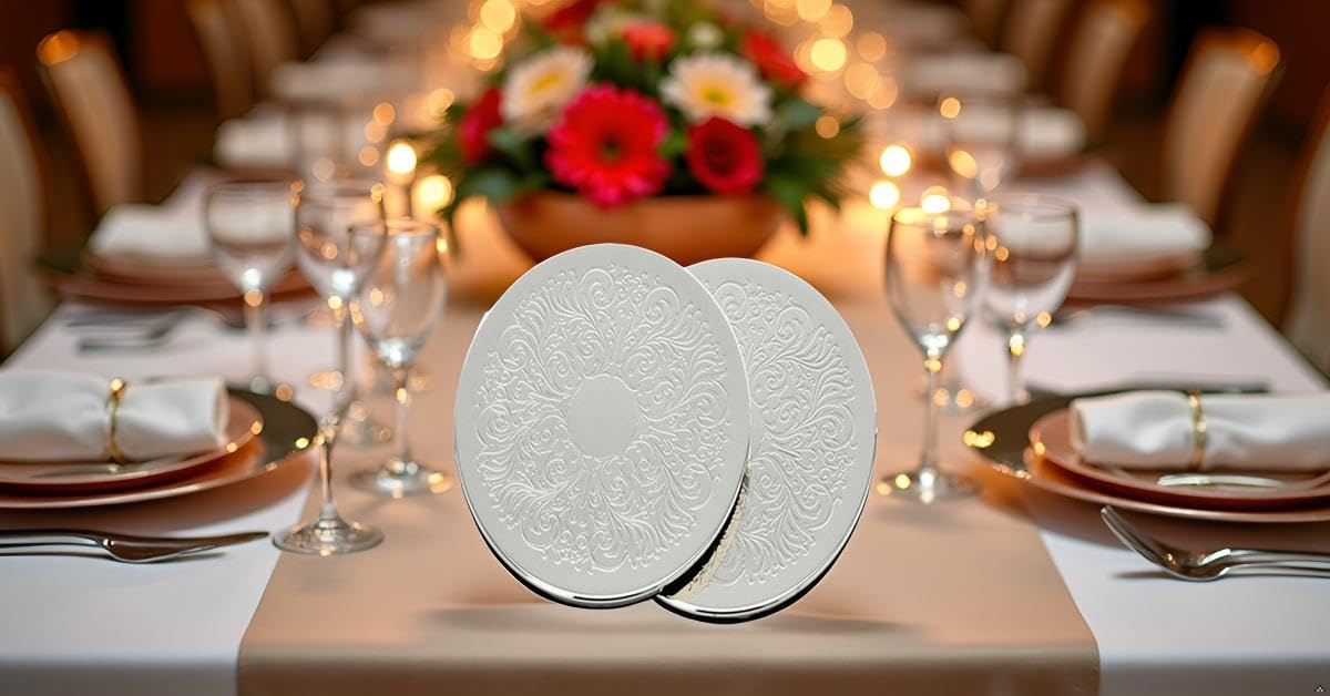 2er Set Topfuntersetzer rund Ø 19,5 cm – Premium Silber Plated edel versilbert – Hochwertige Tischdeko für Pfannen & Töpfe