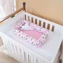 Ninho Redutor de Berço Quadrado com Almofada Nuvem, 70 x 45 x 15 cm, 100% Algodão (Nuvem Rosa)