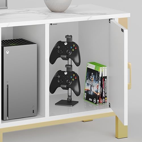 Miniatura 5 de Bestier Soporte de TV para TV de 758085 pulgadas, centro de entretenimiento LED para juegos, consola multimedia con estantes de vidrio para sala de