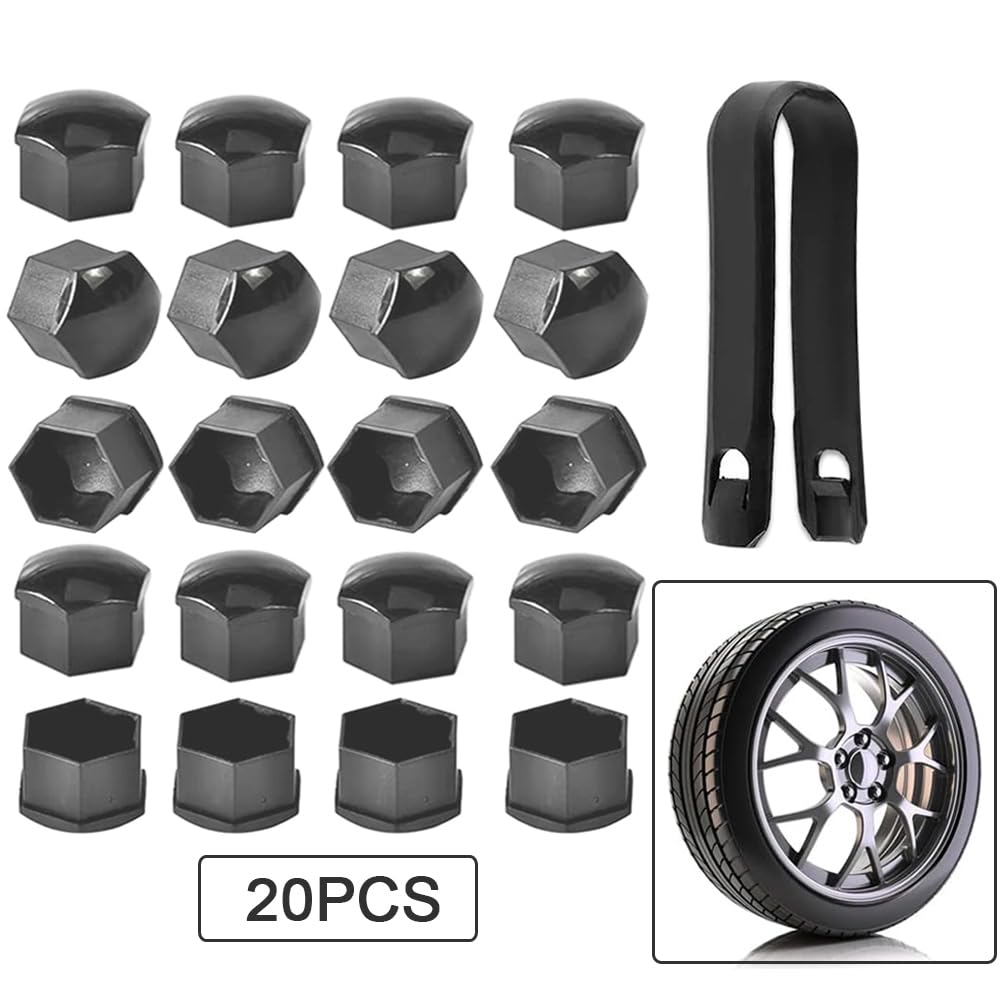17mm wielmoerenafdekkingen, wielmoerdoppen 17mm, wielbolkappen, 20 stuks zeskant-bandmoerenafdekkingen, universele wielmoerkappen, universele bandmoer, wielmoerdop met verwijderingsgereedschap, rood