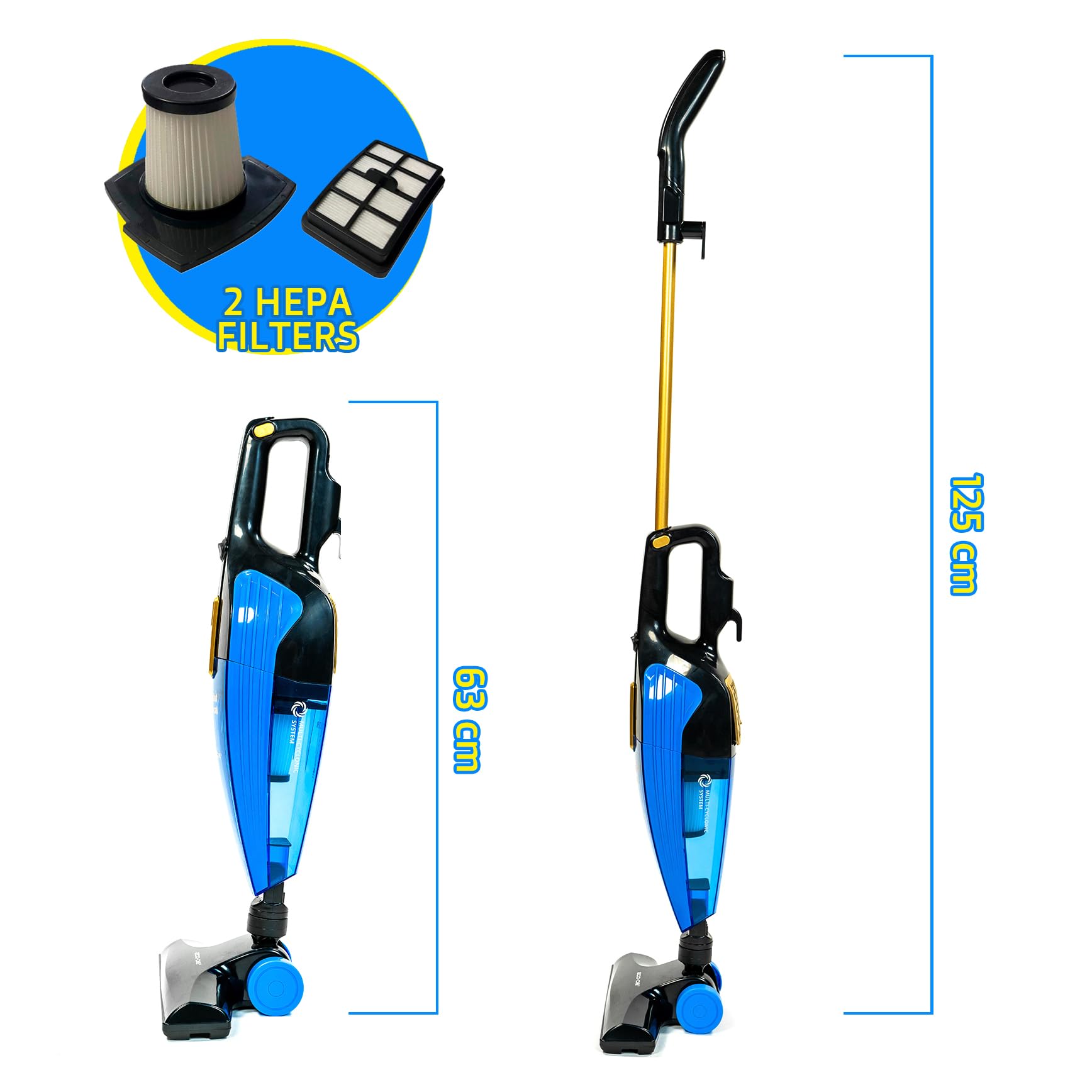 ECODE® Aspiradora 3 en 1 sin Bolsa con Cable y Filtro HEPA – 800W de Potencia y 6 Accesorios para una Limpieza Rápida y Completa en Casa