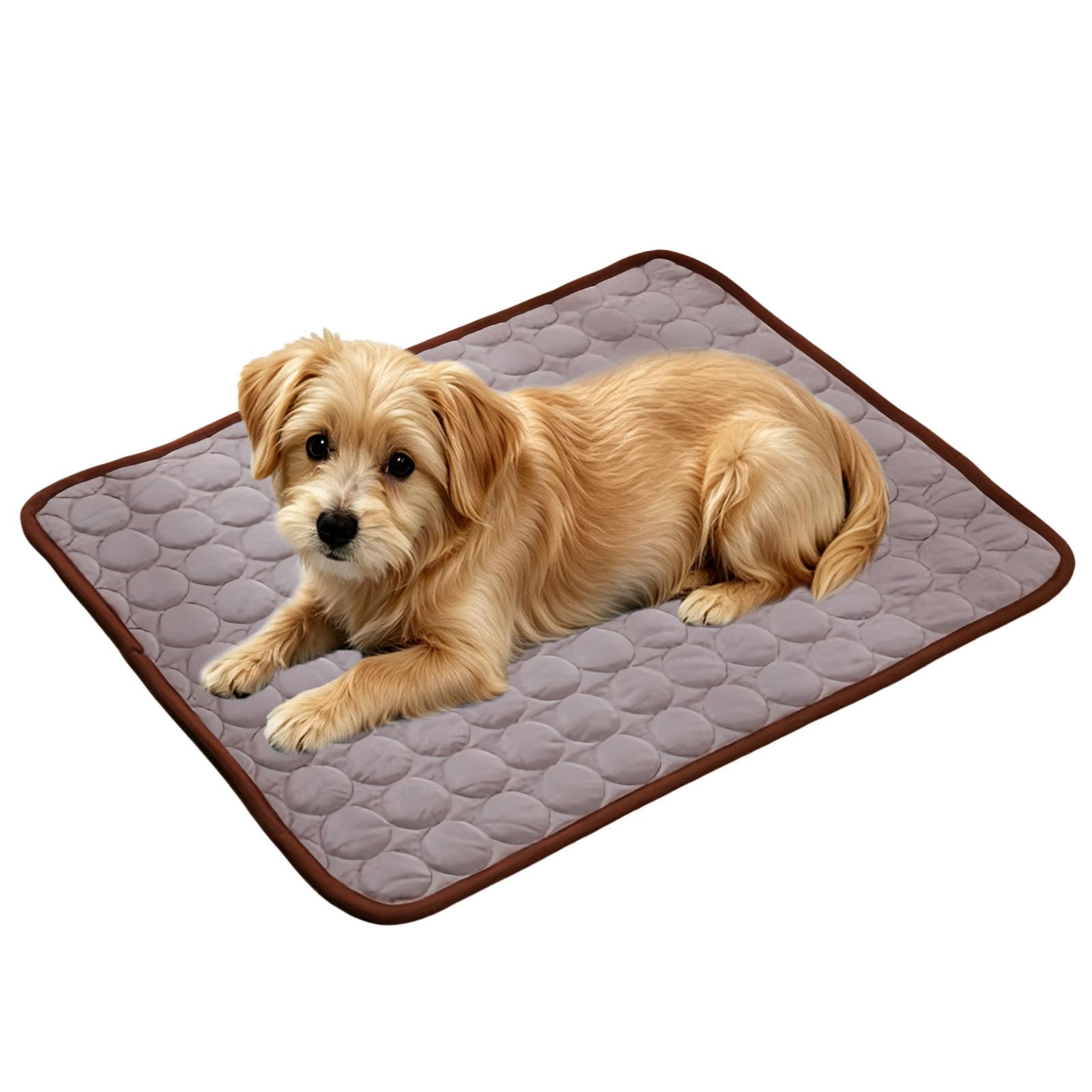 Jeeeun Dog Cooling Mat, Ice Silk Pet Cooling Mat, Soft Washable Non Slip Cooling Pad, Indoor Outdoor Cooling Bed (Brown,Medium)