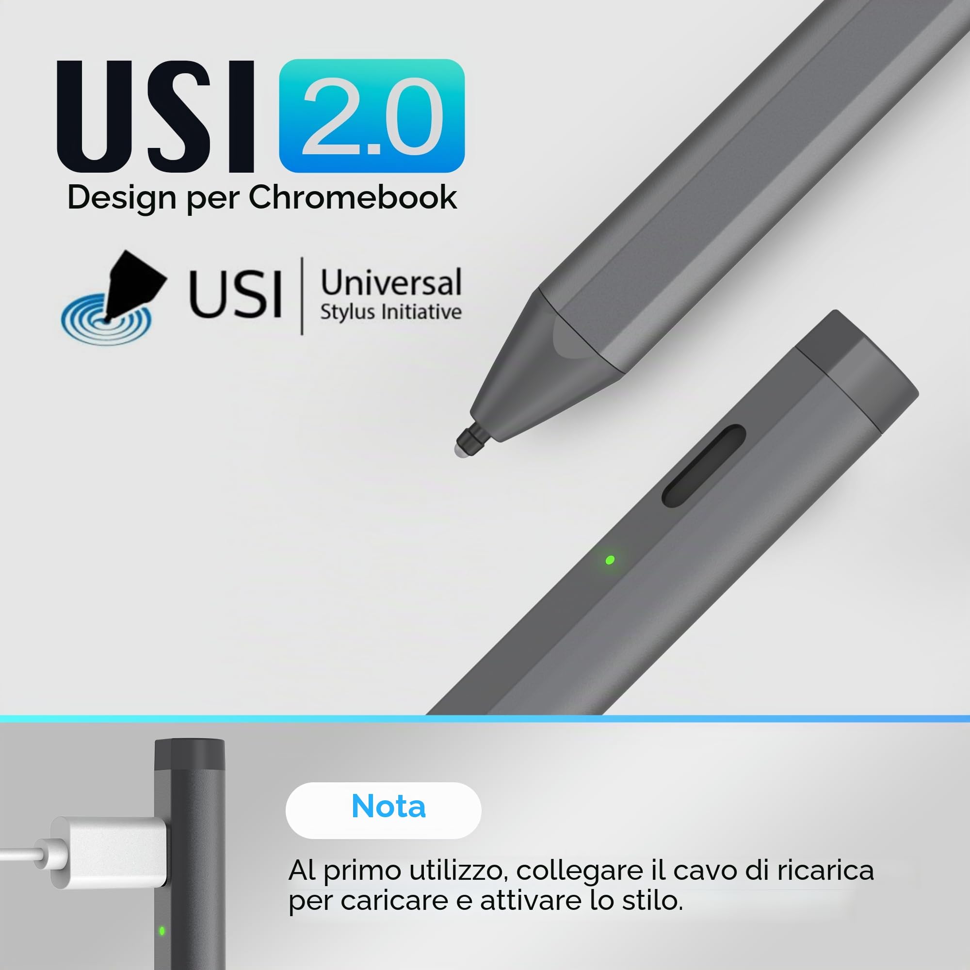 USI 2.0 Penna stilo, 4096 livelli di pressione stylus pen per Amazon Fire Max 11 / Fire HD 10 / Google Pixel Tablet/HP/ASUS/Acer/Lenovo alcuni modelli di Chromebook