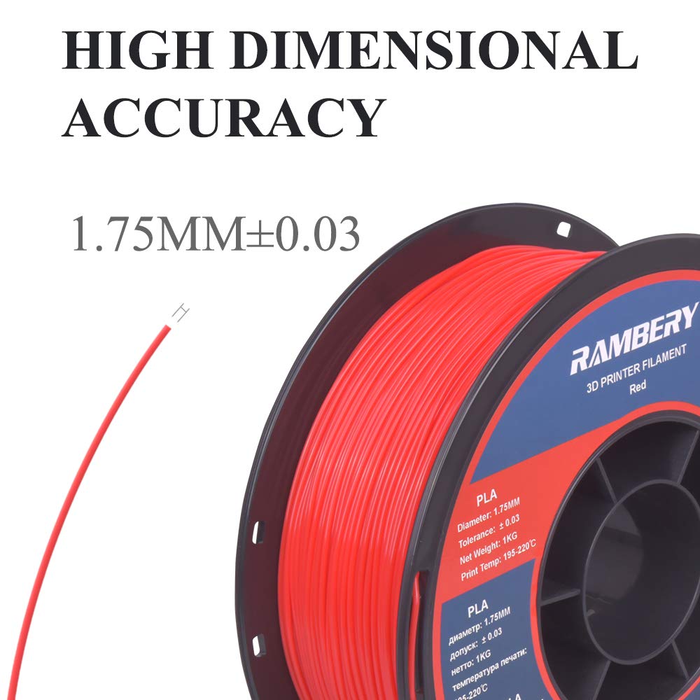 PLA 3D Printer Filament 1.75mm, PLA 1.75 Filament Dimensional Accuracy +/- 0.03 mm, 1kg (2.2LBS) / Spool (Red)