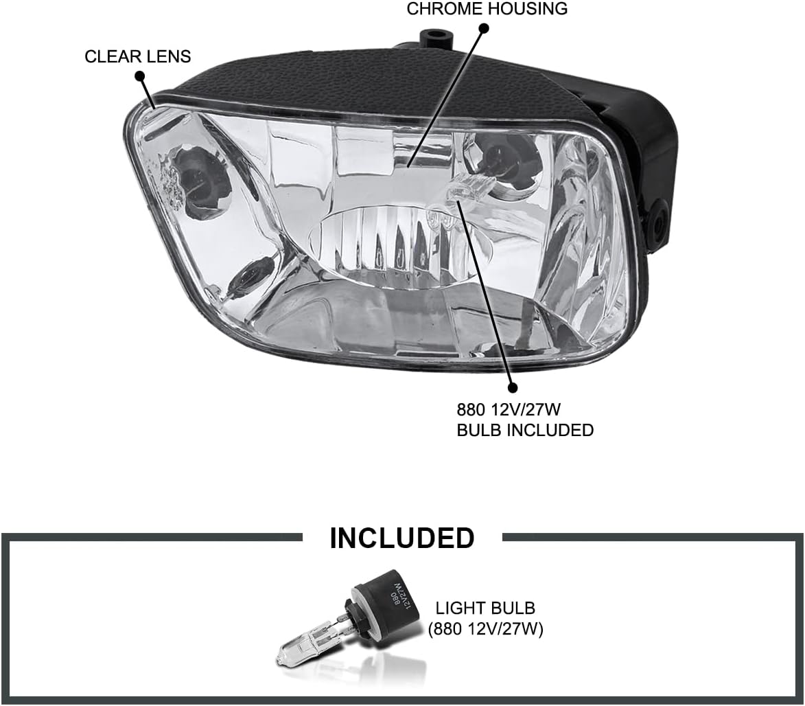 SPEC-D TUNING Clear Driving Fog Lights + Bulbs Compatible with 2002-2009 Chevy Trailblazer L+R Pair Assembly