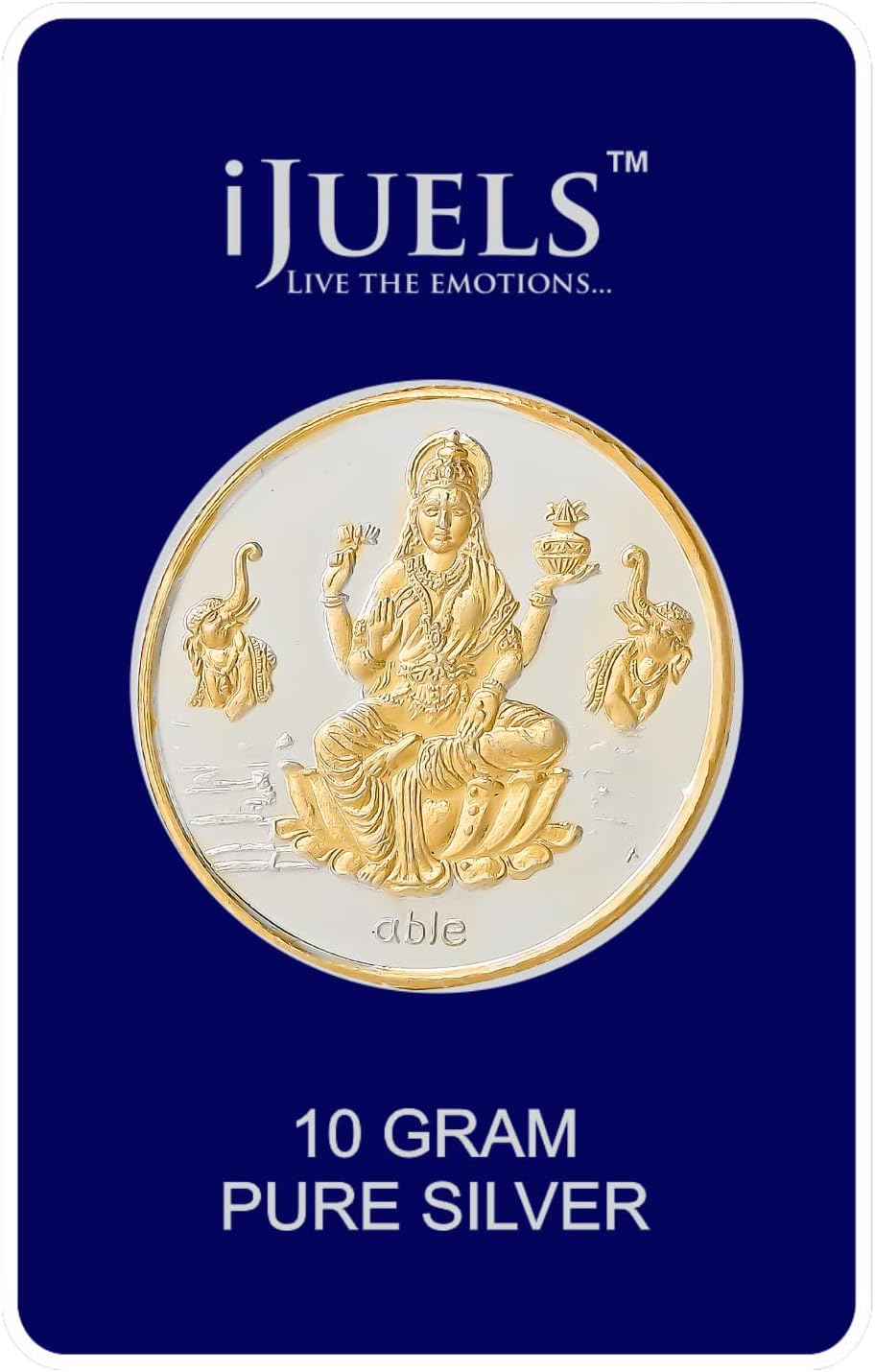 iJuels 999 fine Silver 10 Grams Laxmiji Silver coin with 22Kt Gold (Temperproof Pack)