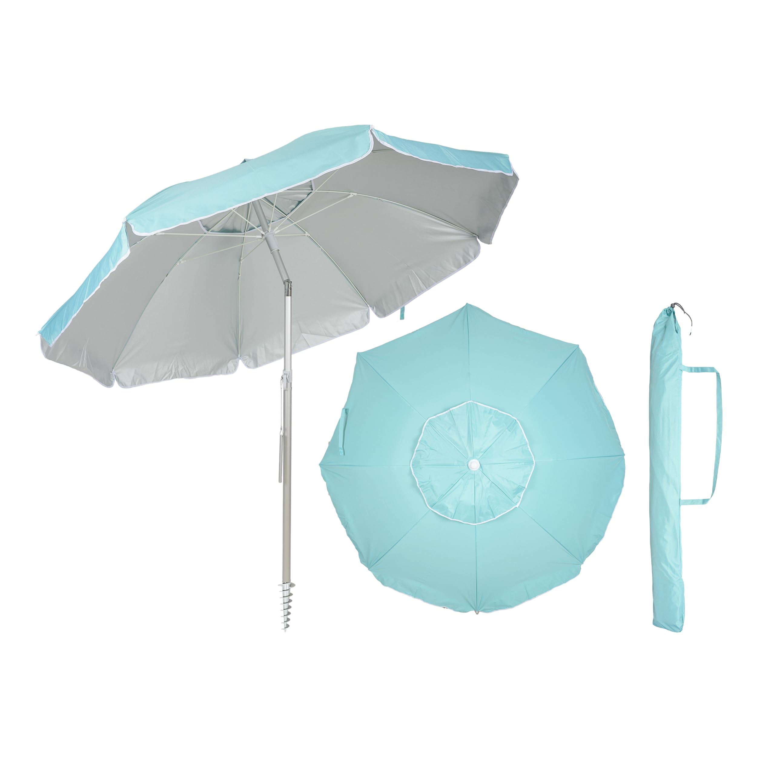 Etrexonline Sombrilla de Playa Premium con Tejado de Ventilación, Anclaje en Espiral, Mástil de Aluminio y Varillas de Fibra de Vidrio, Inclinable, Protección Solar UPF+50, Resistente al Viento