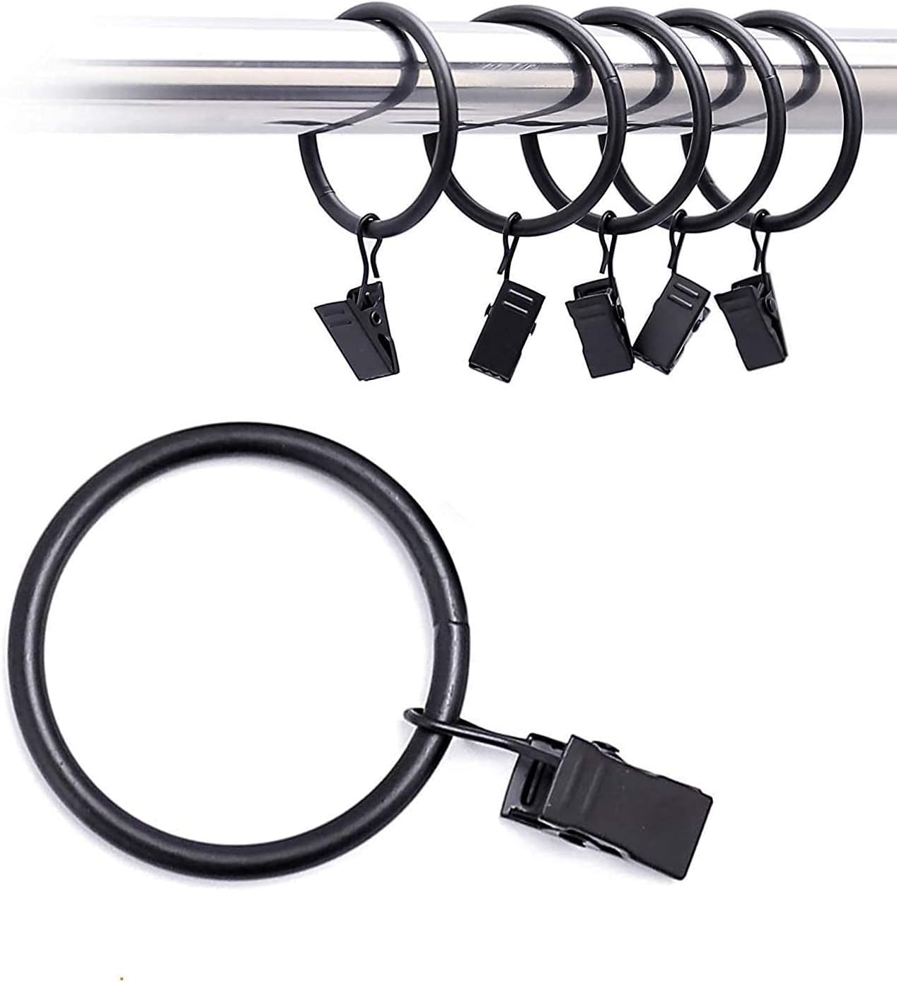 Kakeah 40Pcs Curtain Rings with Clips 1.5 inch Inner