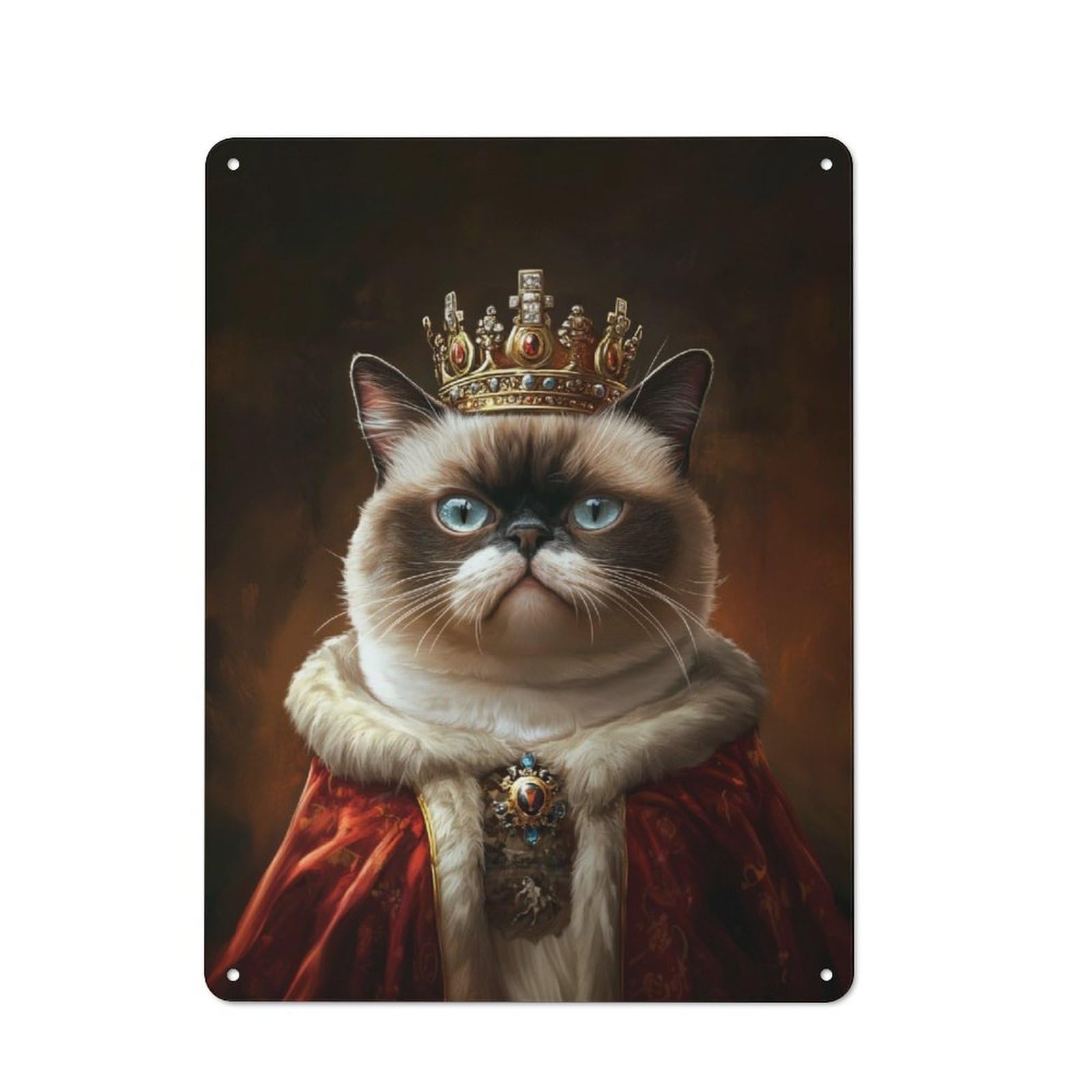 Junmoney Cat King Portrait Rustic Tin Sign 40X30cm For Living Room Or Hallway, A Metal Wall Feature For Living Rooms And Hallways