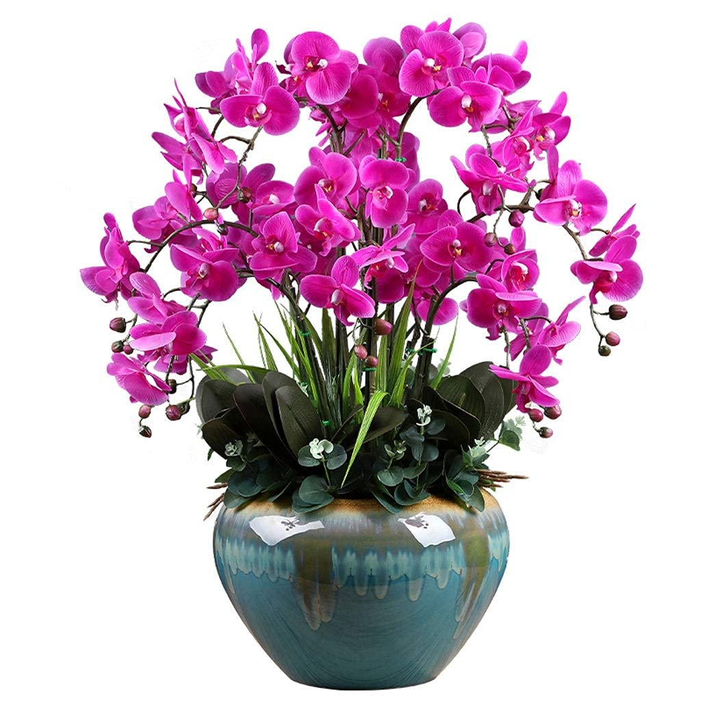 Ngdfgr As Known Artificial Flower Set, Large Faux Flower Arrangement, Artificial Orchid Flowers With Ceramics Vase, Artificial Flower Arrangement For Wedding Party