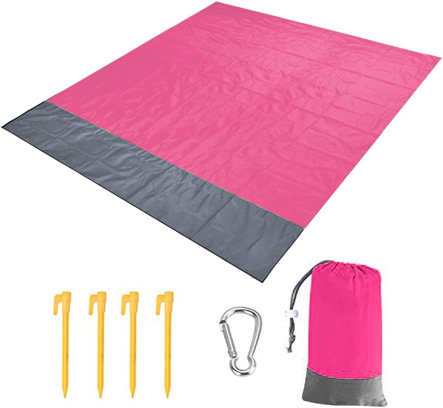 Beach Blankets Folding Pocket Blanket with Ground Peg Portable Outdoor Sand Beach Mat Blanket Waterproof Picnic Mat Camping Mattress Pad(Pink)