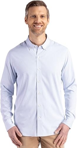 Cutter & Buck Skyline Epic Confidence Recycled Pinstripe Mens Long Sleeve Dress 