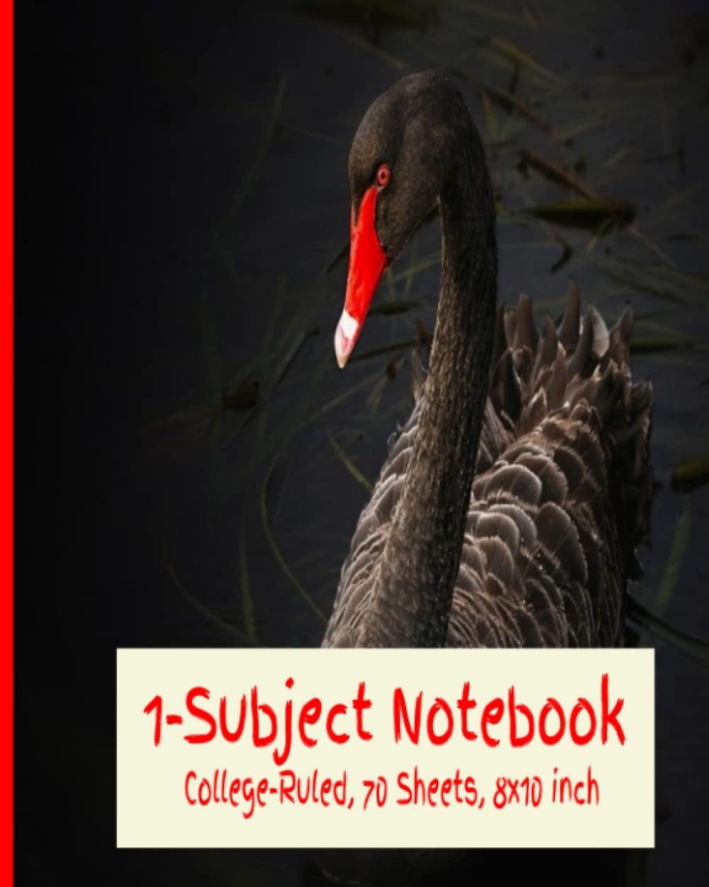 1-Subject Notebook College-Ruled, Black Swan Design, 8x10" 70 Sheets