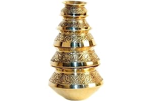 BlueQueen Set of 5 Antique Brass Handcrafted Carved Mini Matka Pot Kalash...