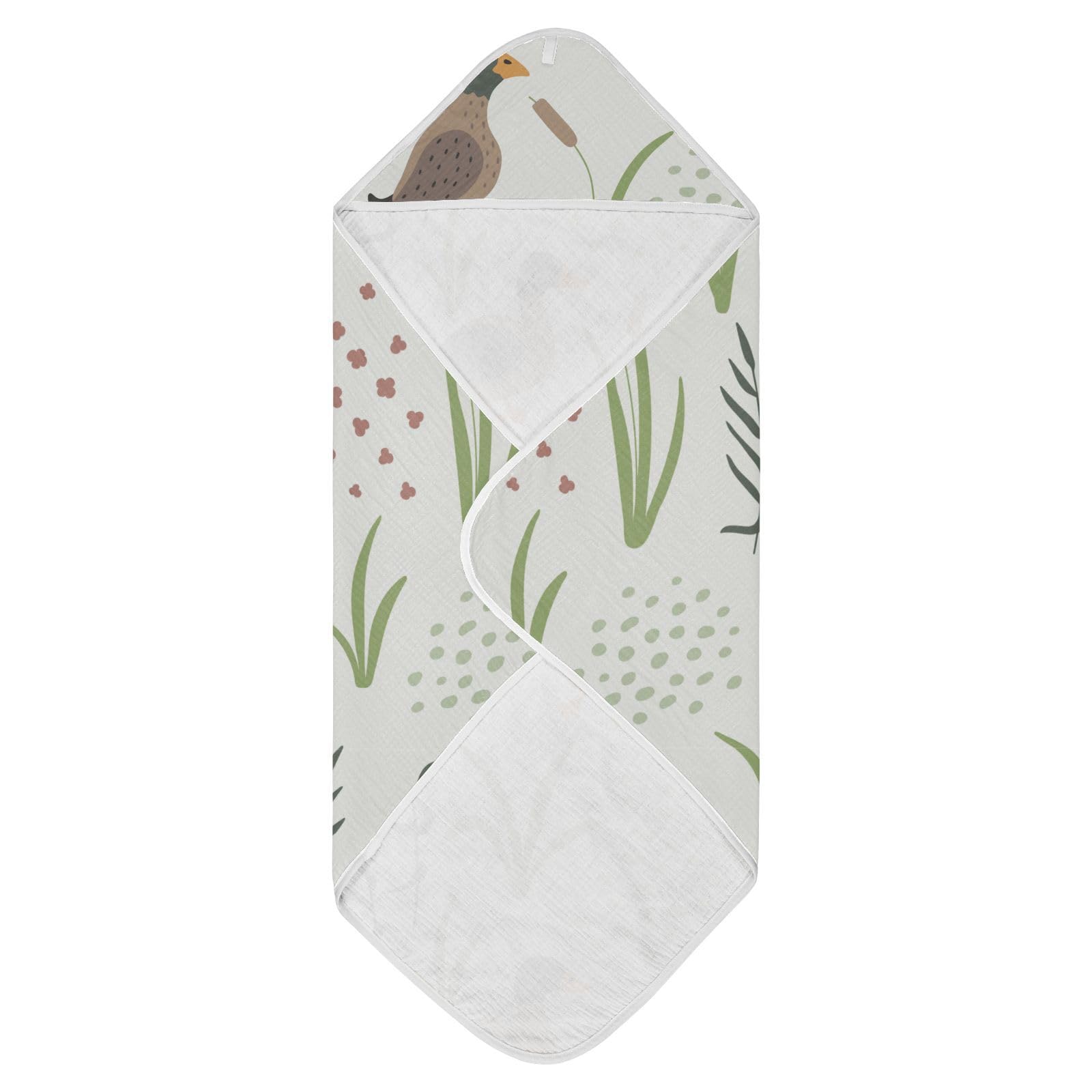 Pigsaly Mallard Ducks Hooded Baby Towel Green Grass Baby Bath Towel Unisex Toddlers Hooded Towels Cotton Boy Washcloths Girl Shower Towel for Infant Newborn 30 X 30 in