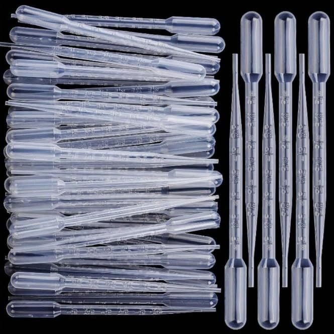Lot de 100 pipettes 3 ml jetables graduées en plastique, compte-gouttes liquide, 3 millilitres, compte-gouttes de laboratoire Pasteur, chimie, minibiologie, liquides, huiles, parfums, culture,