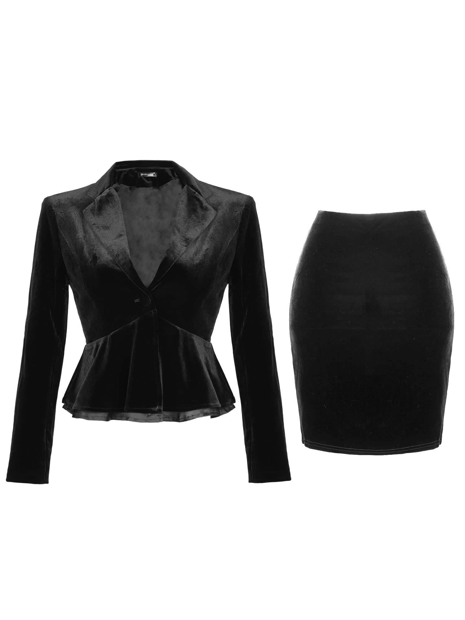 Women's 2 Piece Business Skirt Suit Set Office 1 Button Velvet Blazer and Skirt