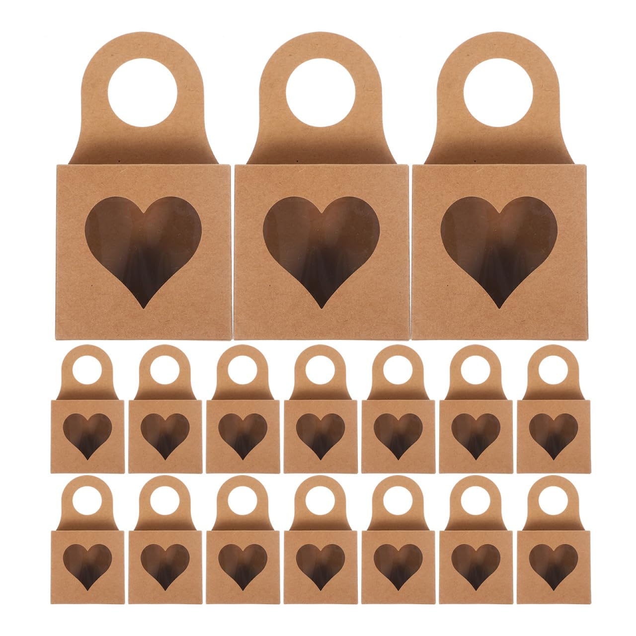 BESTonZON 25 PCS Kraft Paper Wine Bottle Boxes with Window, Hanging Gift Candy Container for Wine, Foldable Favor Boxes for Candy, Chocolate, and Cookies, Ideal for Weddings and Parties