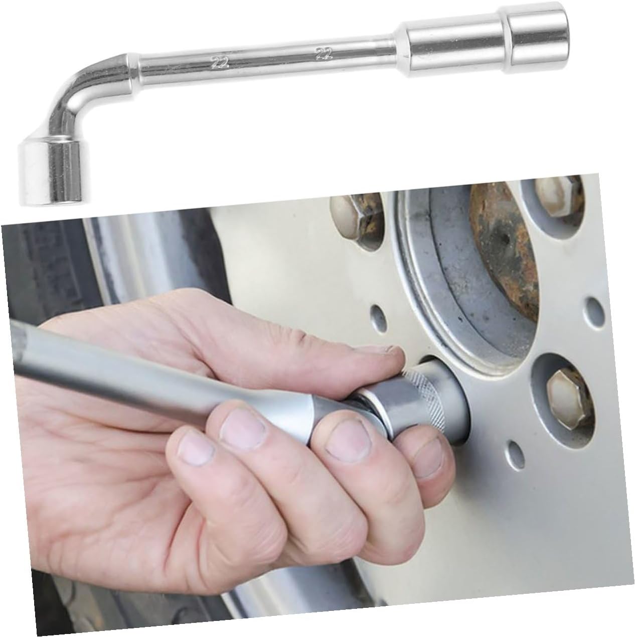 Garneck L-shaped Socket Wrench 21mm Double Ended Automotive Tire Repair Tool Motorcycle Spare Tire Wrench for Wheel Maintenance