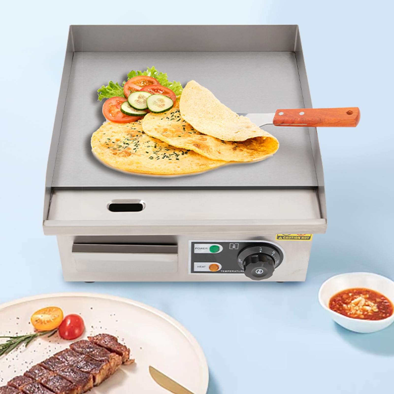 Elektrogrill 14 Zoll 2000W Elektrischer Plancha Grill mit Ölspeicherbox 35.5x38x21cm