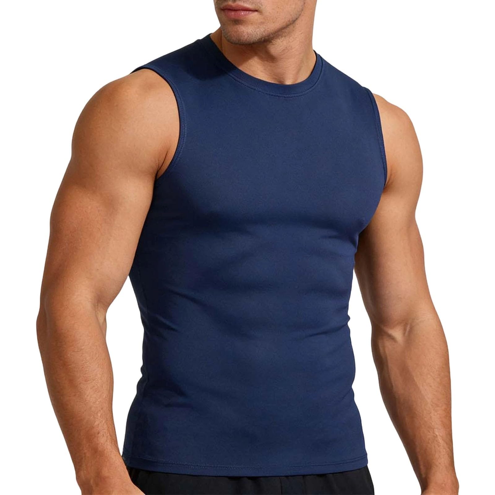 Aopir Men's #G02-Blue Compression Shirt Slimming Body Shaper Vest Workout Tank Tops Abs Abdo Tummy Control Undershirts