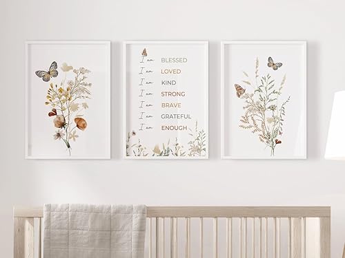 Miniatura 2 de Juego de 3 pósteres de flores silvestres con afirmaciones para niños, arte de pared, acuarela, floral, lienzo, cuadros para decoración de habitación