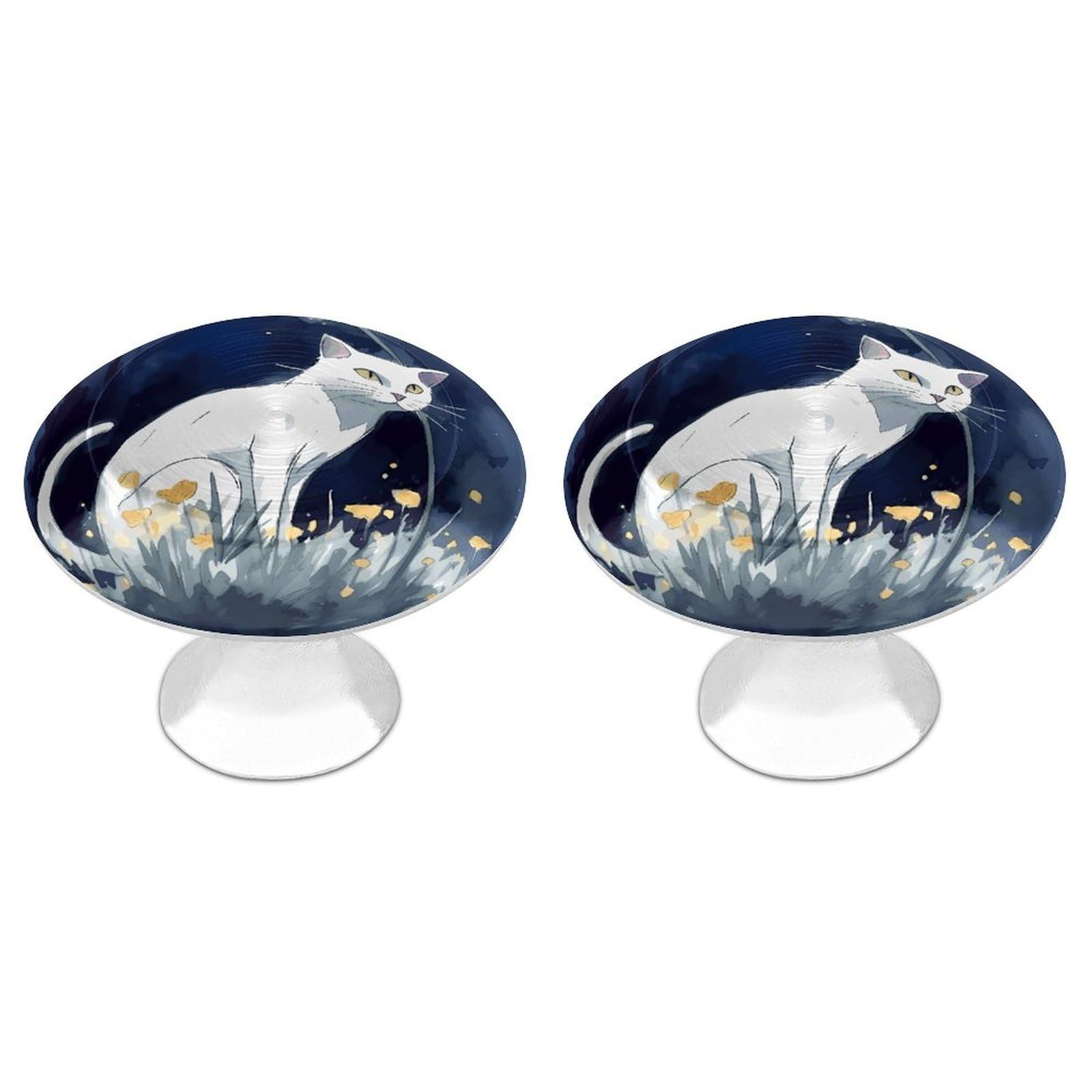 Fekiloot White Cat Cabinet Knobs For Kitchen Ornament, Round Zinc Decorative Drawer Pulls For Cabinets Trendy, Dresser Drawers Pulls Bathroom Dresser Knob With Screw