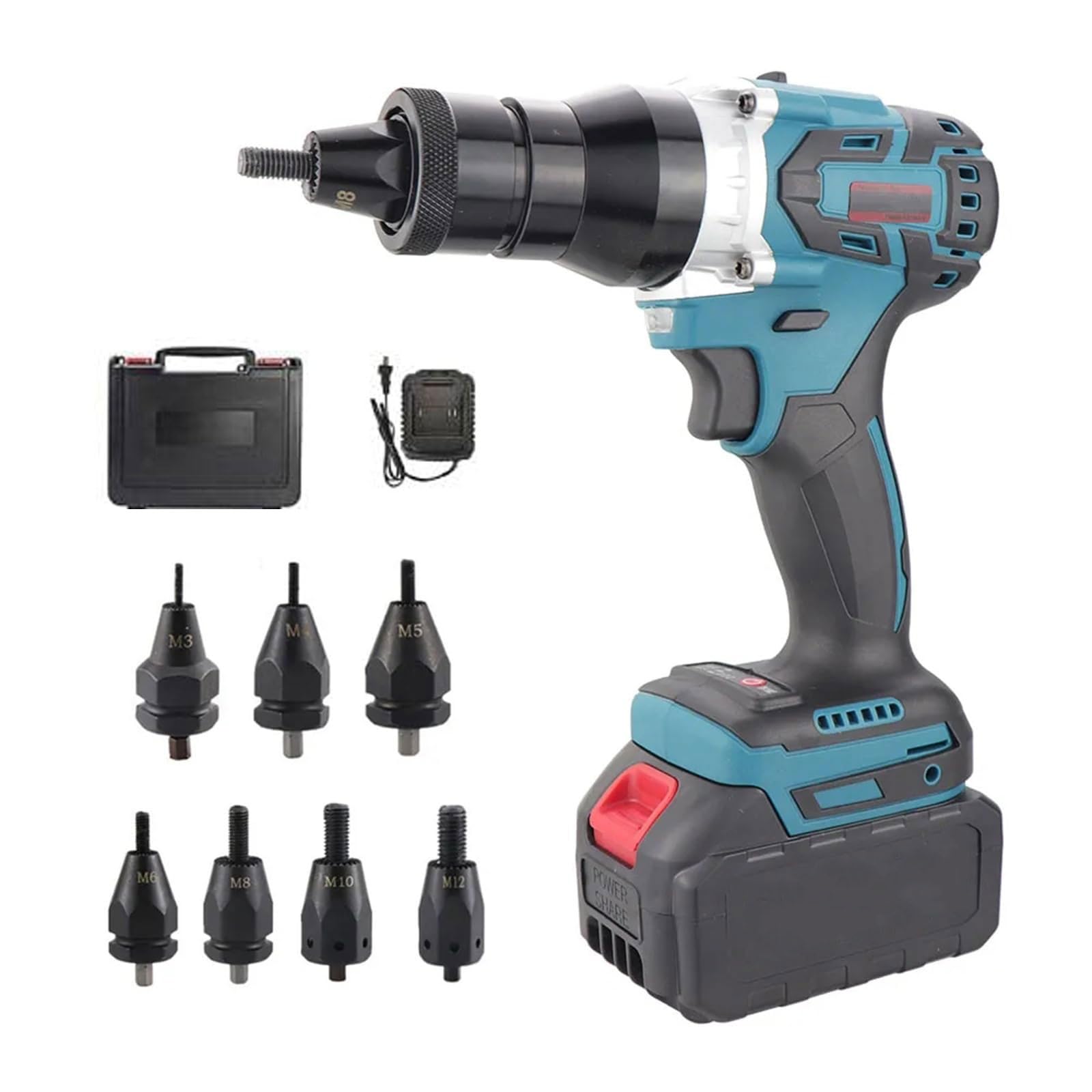 Remachadora eléctrica inalámbrica, remachadora automática portátil con batería de 26 V, kit de herramientas for remaches y tuercas.
