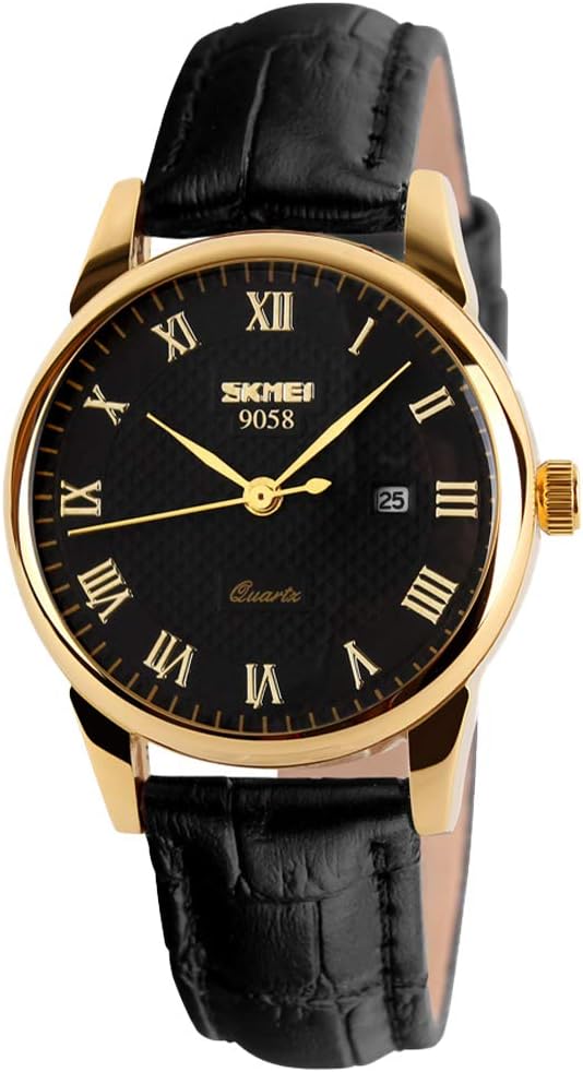 SKMEI Women's Watches for Ladies Female Black Leather Band Waterproof Fashion Casual Simple Dress Quartz Analog Day Date Calendar Business Light Wrist Watch Wife Girls Gifts