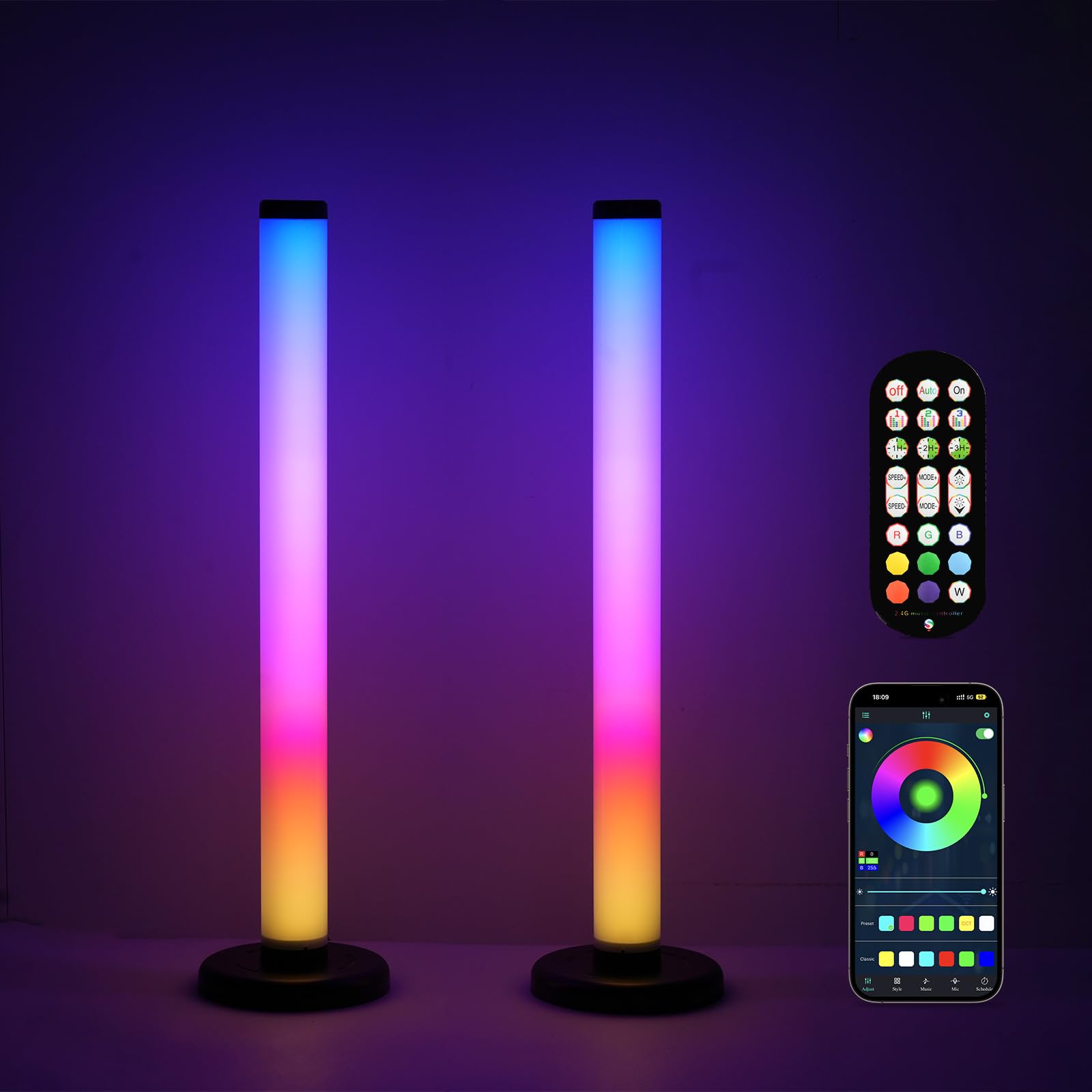 Luminexdesigns Black 2Pcs Rgb Led Light Bar For Tv & Gaming – Music Synchronization And App Control For Changing Mood Light Sync With Music For Pc, Tv, Room Decoration（42Cm ）