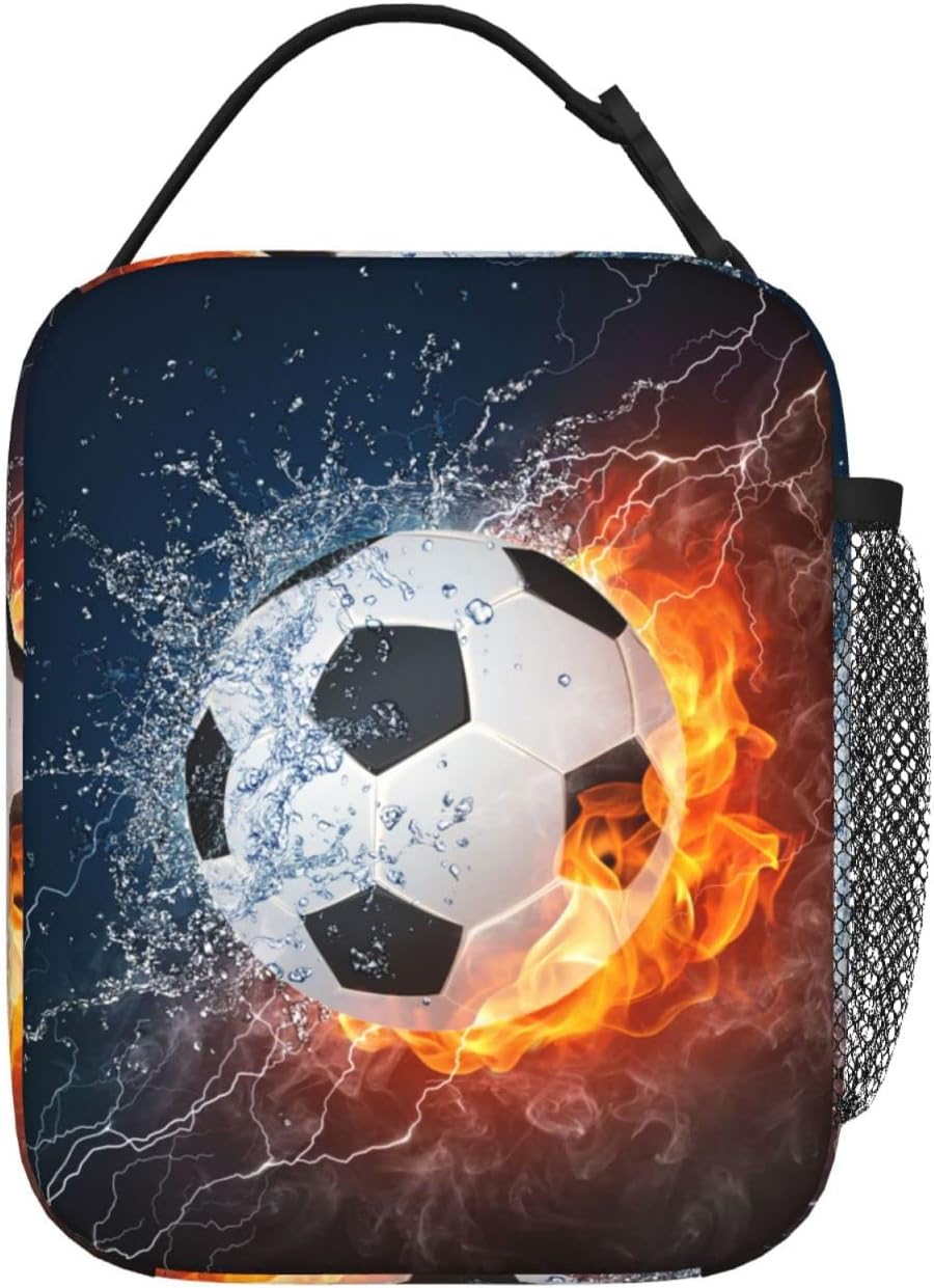 Soccer Ball In Fire Lunch Bag Insulated Lunch Box Reusable Lunchbox Waterproof Portable Lunch Tote For Men Women - Image 9