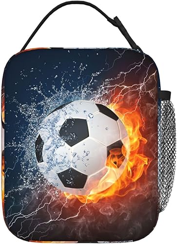 Miniatura 9 de Bolsa de almuerzo con balón de fútbol en fuego, lonchera aislada, reutilizable, impermeable, portátil, para hombres y mujeres