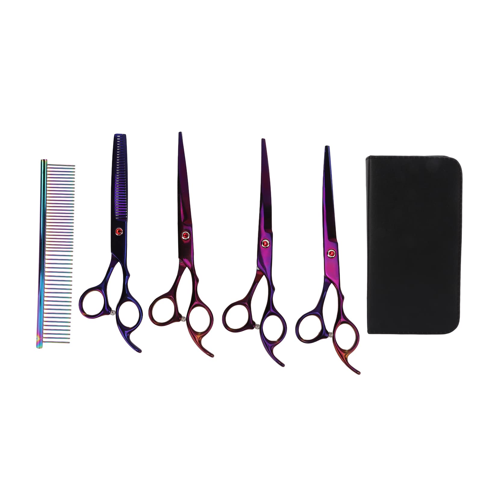 Qcwwy Set di Forbici per Toelettatura per Animali, Forbici Professionali | Manico Ergonomico, Forbici Sfoltitrici, Lama Antiruggine, Pettine e Custodia, per Gatti e Conigli