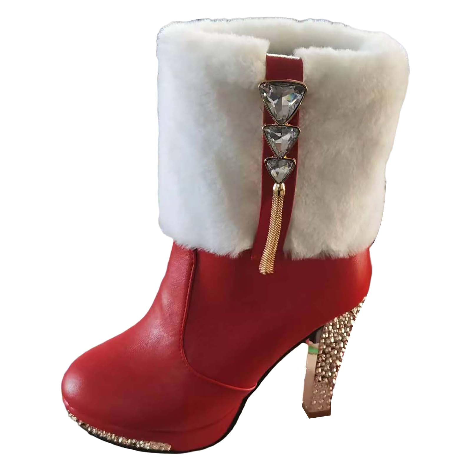 Bottes mi-hautes chaudes en peluche à fermeture éclair facile - 8