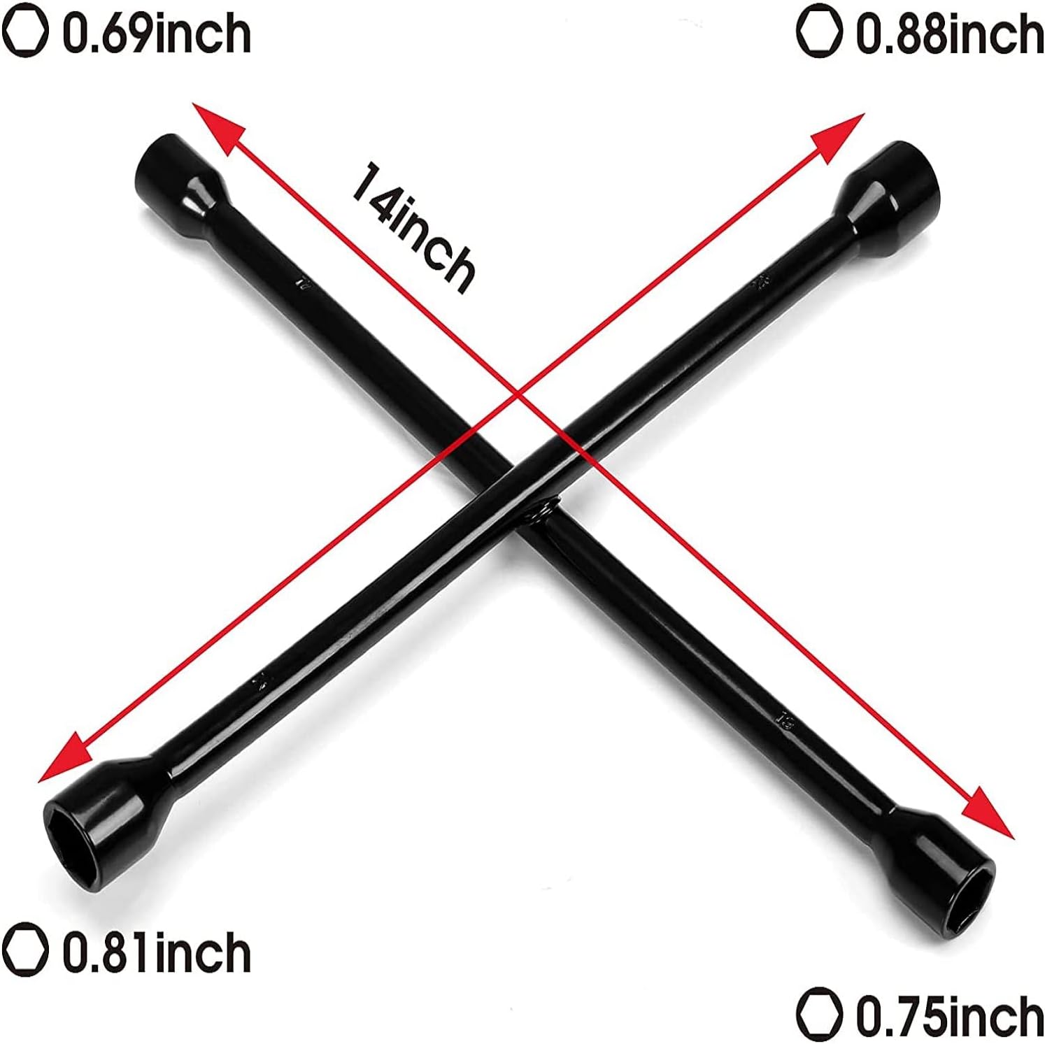 Big Red TRX31101-14FR Torin Professional 14" Universal Heavy Duty 4-Way Cross Lug Wrench (11/16", 3/4", 13/16", 7/8") for Tire Changing and Auto Maintenance, Black