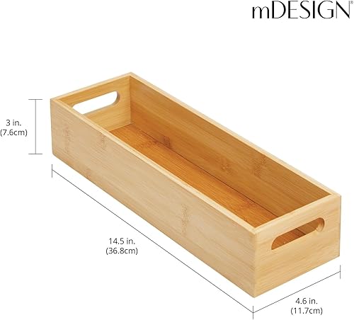 Miniatura 4 de mDesign Bandeja organizadora delgada de bambú para gabinete de cocina y cajón de refrigerador, contenedor de almacenamiento para cubiertos, cucharas