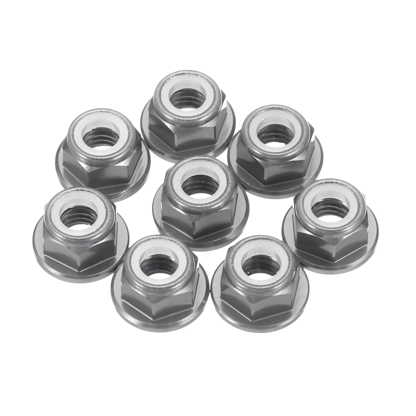 sourcing map 8 Pcs M5 Pitch 0.8mm Aluminum Alloy Lock Nuts Flanged Hex Nuts Nylon Locking Serrated for RC Drone Quadcopter Motor Prop Adapter FPV Parts Fasteners, Gray — image 1
