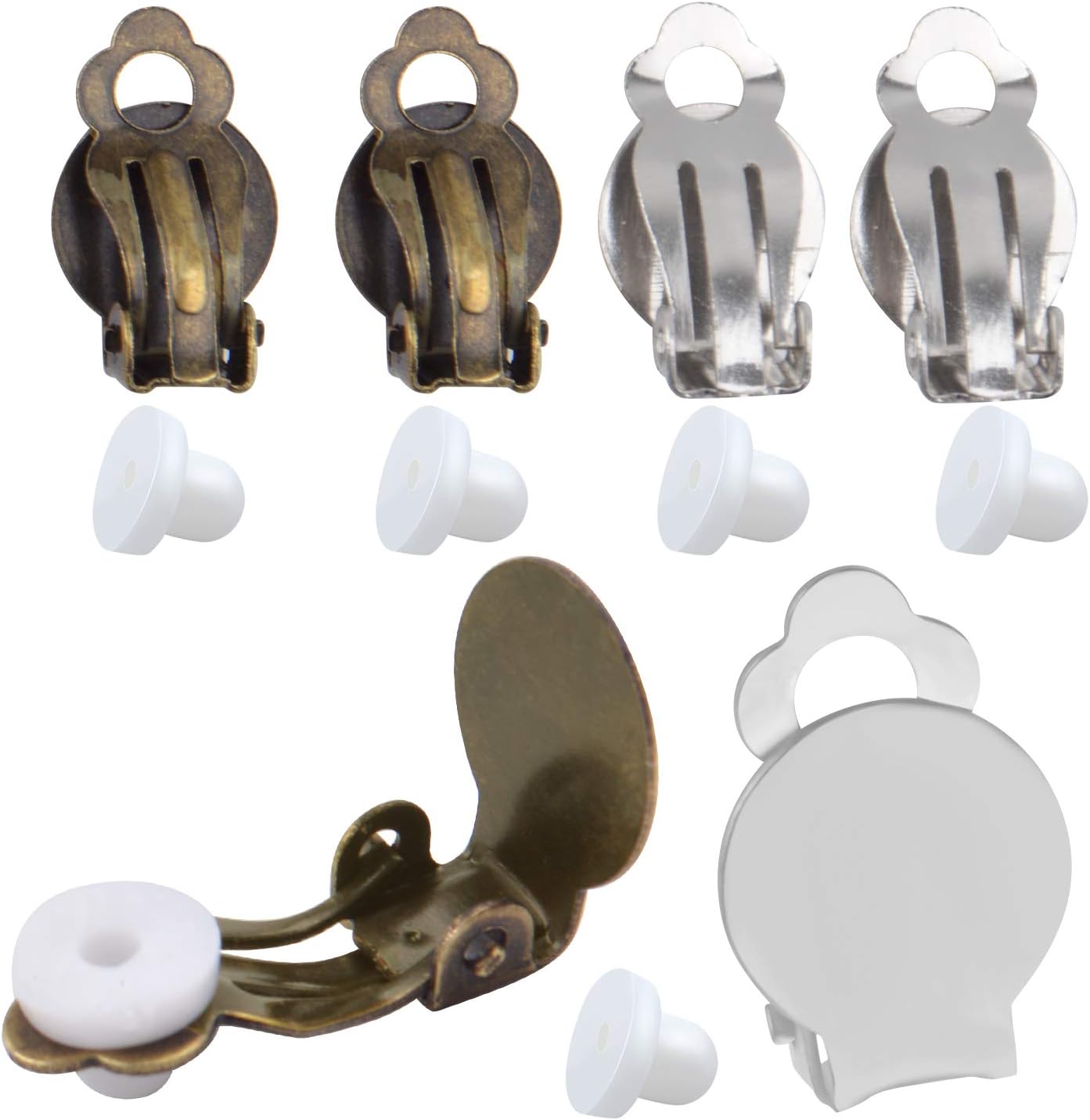 Clipon Earring Findings, 20pcs (10 Pairs) Round Flat Tray