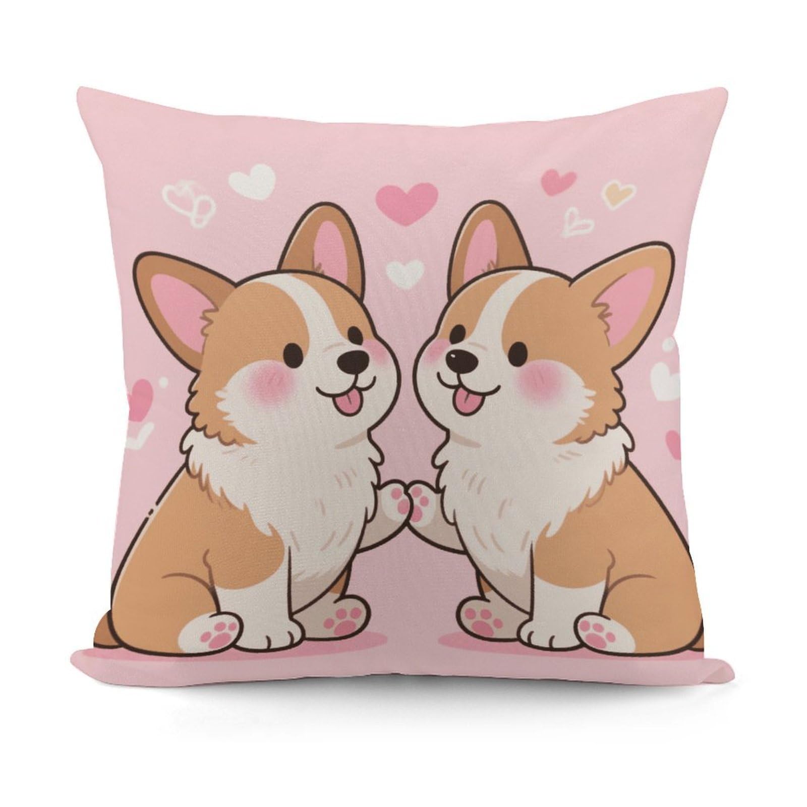 VstaDank Cute Corgis Love Pillow Cover with Invisible Zipper Square Throw Pillowcase Plush Couch Sofa Pillow Case 18x18 Inch Decorative Throw Cushion Covers for Sofa Living Pillowcover